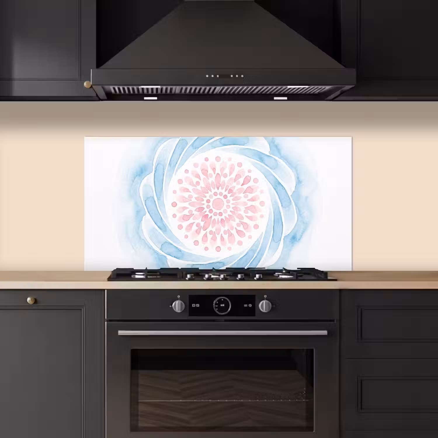Abstract - Bloemvorm - Aquarel - Roze - Blauw keuken achterwand spatscherm middel -sfeer1