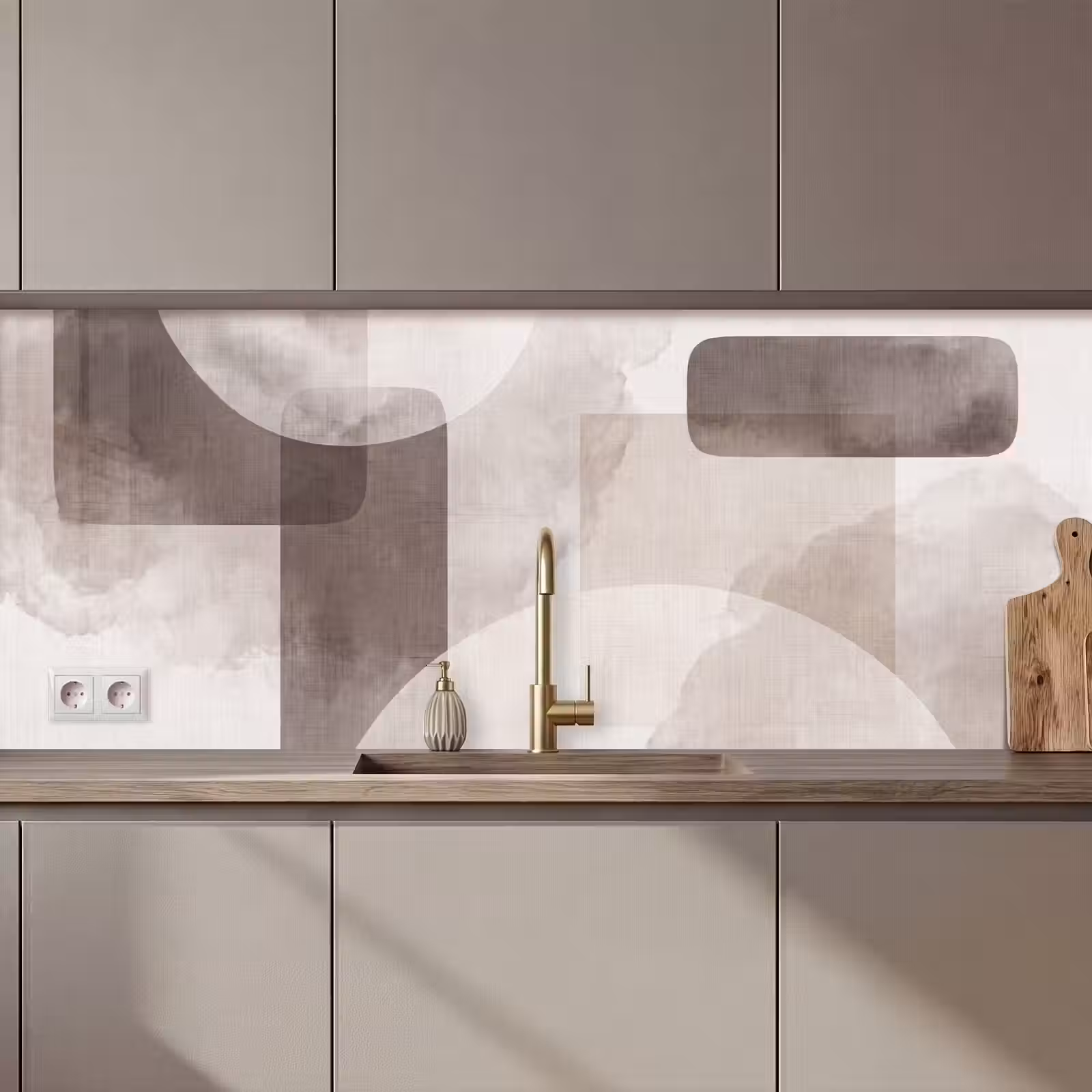 Kitchen Wall Splashback - Abstract Shapes - Beige - Abstracte vormen - Beige keuken achterwand 2 middel zz_3dshopping