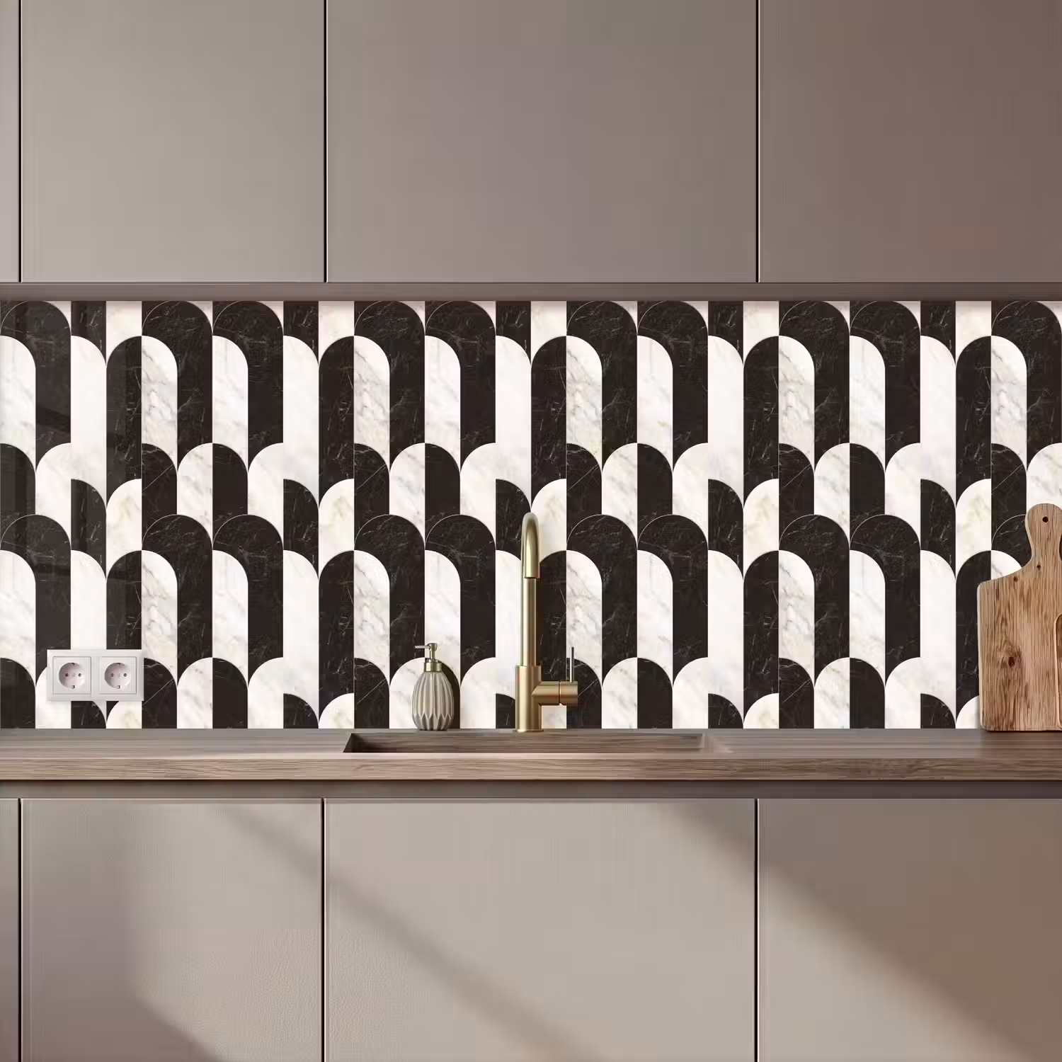 Bogen - Tegels - Marmer - Zwart - Wit keuken achterwand 2 middel 871 zz_3dshopping