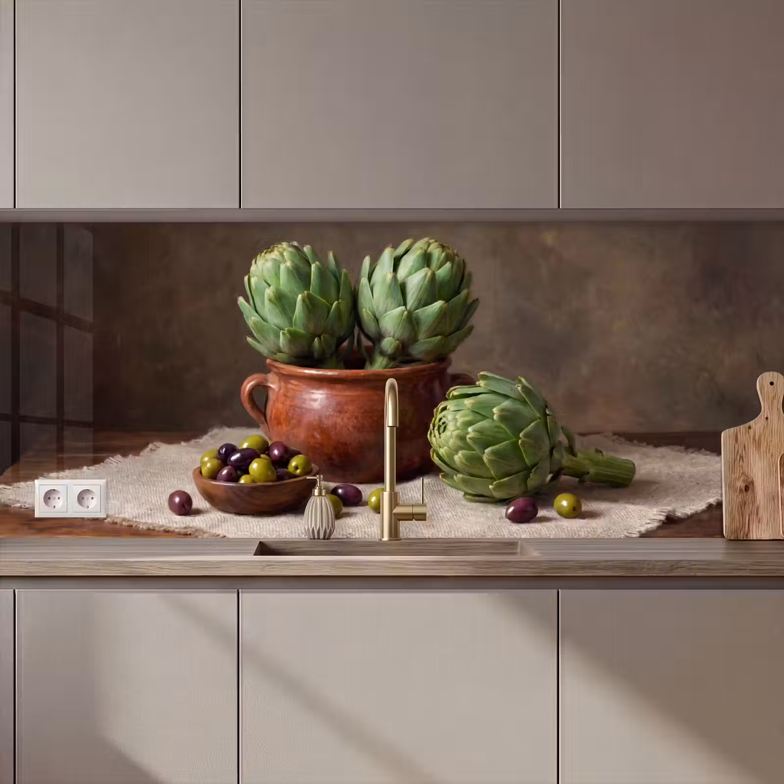 Kitchen Wall Splashback - Artichokes - Olives - Food - Artisjokken - Olijven - Eten keuken achterwand 2 middel zz_3dshopping
