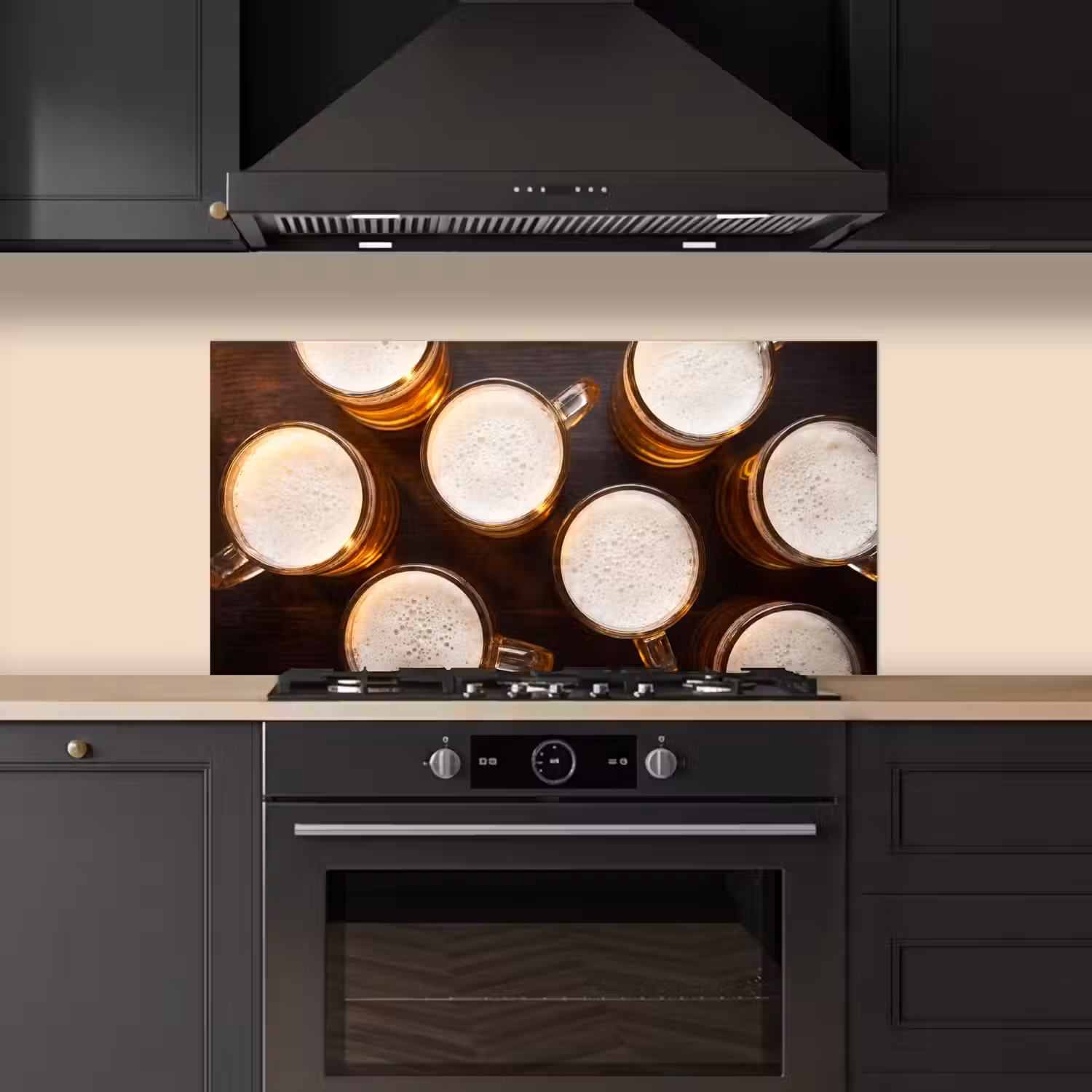 Bier - Glazen - Schuim - Hout - Drank keuken achterwand spatscherm middel -sfeer1