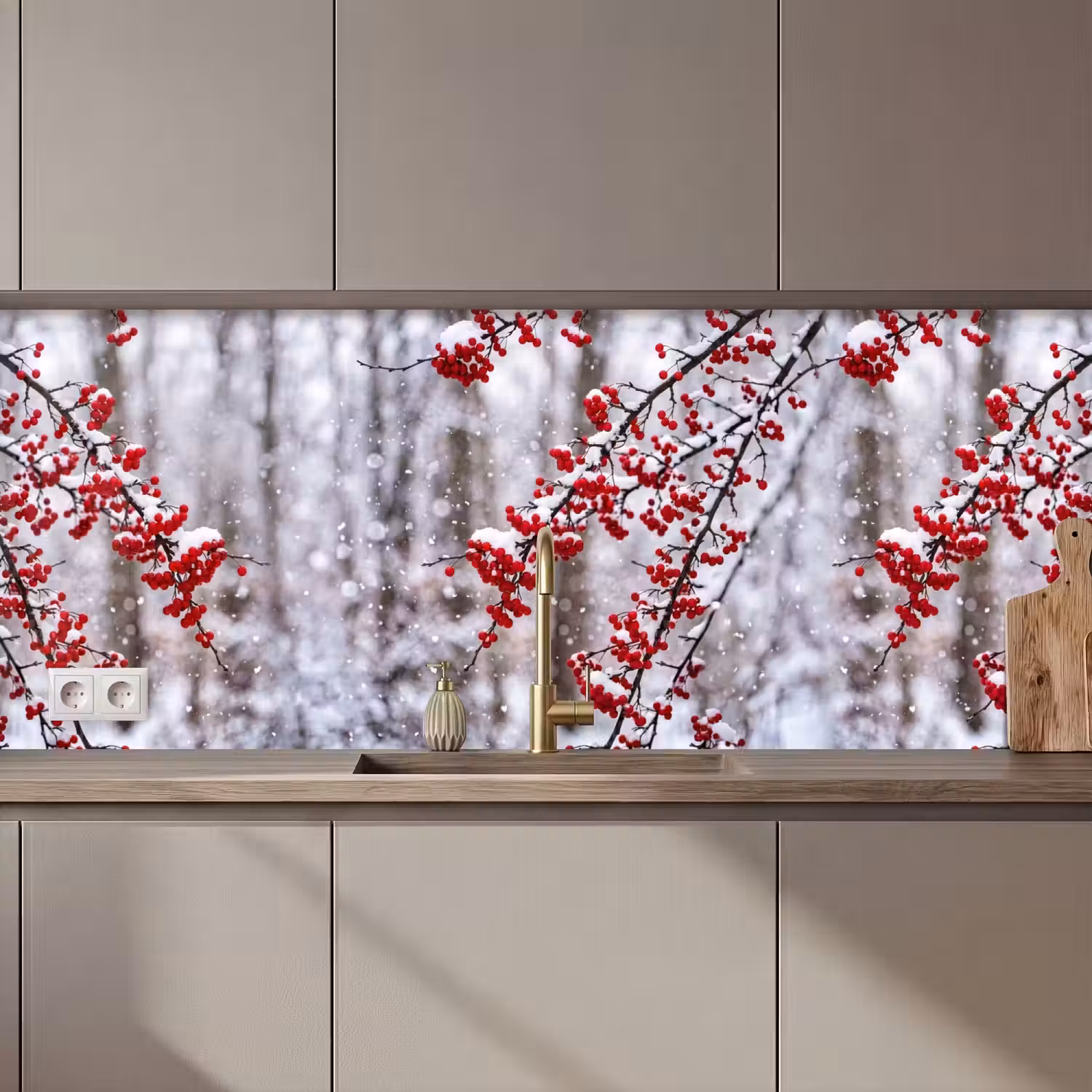 Bessen - Takken - Sneeuw - Winter - Kleurrijk keuken achterwand 2 middel zz_3dshopping