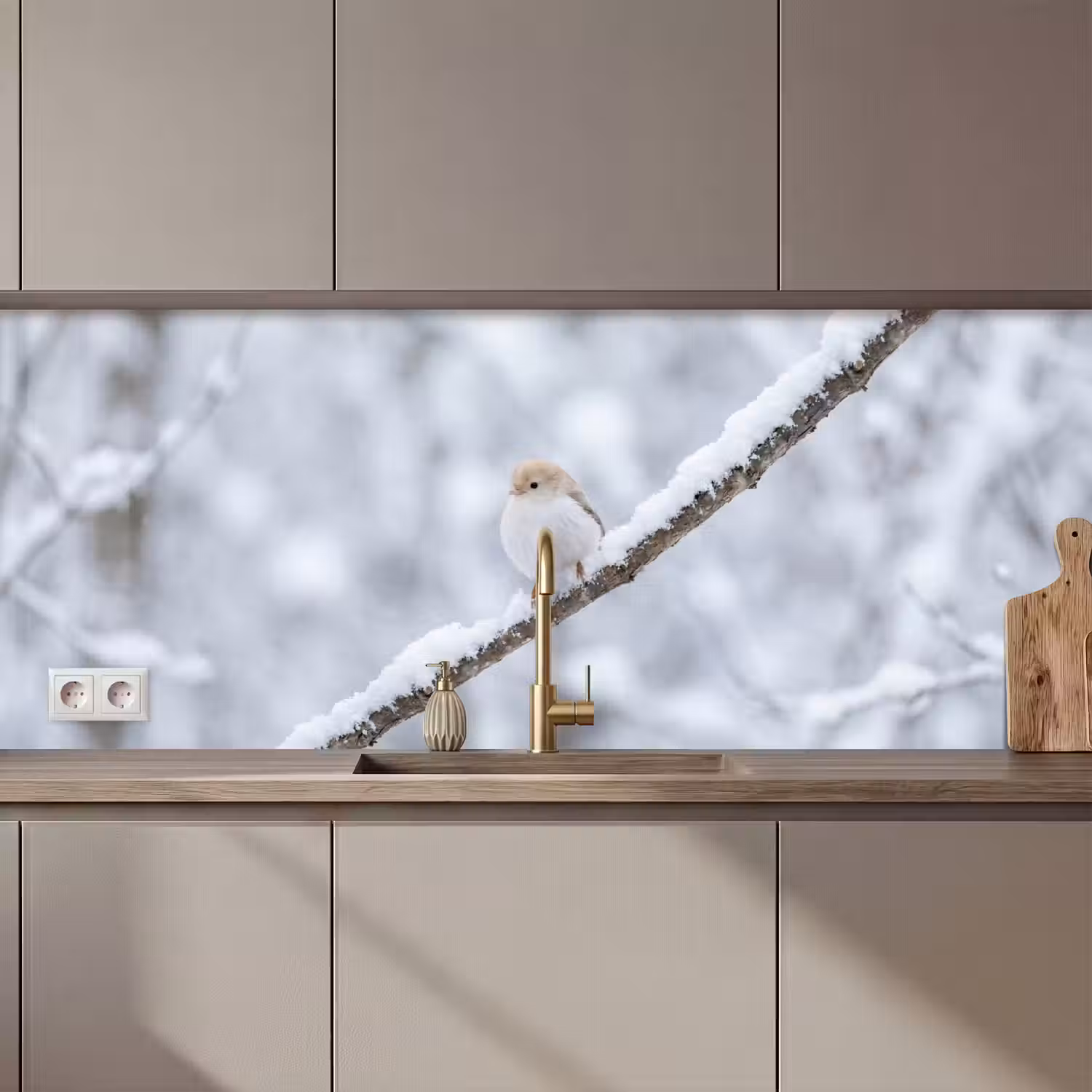 Vogeltje - Sneeuw - Tak - Winter - Zacht keuken achterwand 2 middel zz_3dshopping