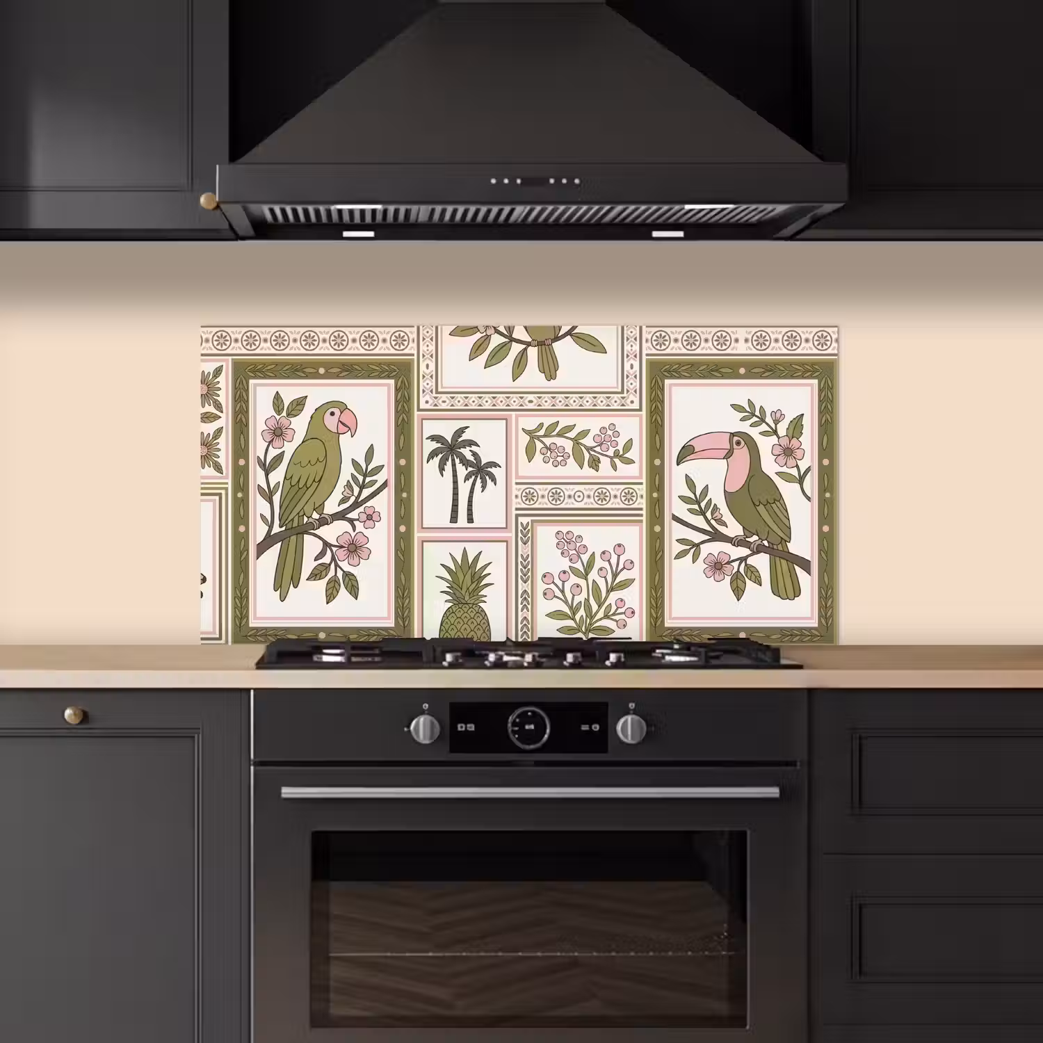Vogel - Tropisch - Patroon - Decoratief - Groen keuken achterwand spatscherm middel -sfeer1