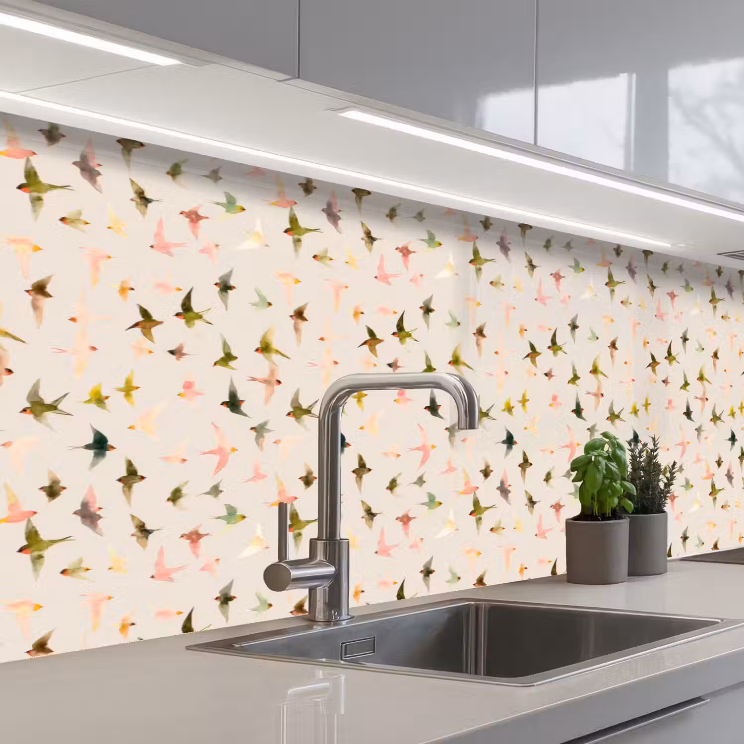 Vogels - Vliegen - Kleurrijk keuken achterwand 2 groot 857 -3d_schuin