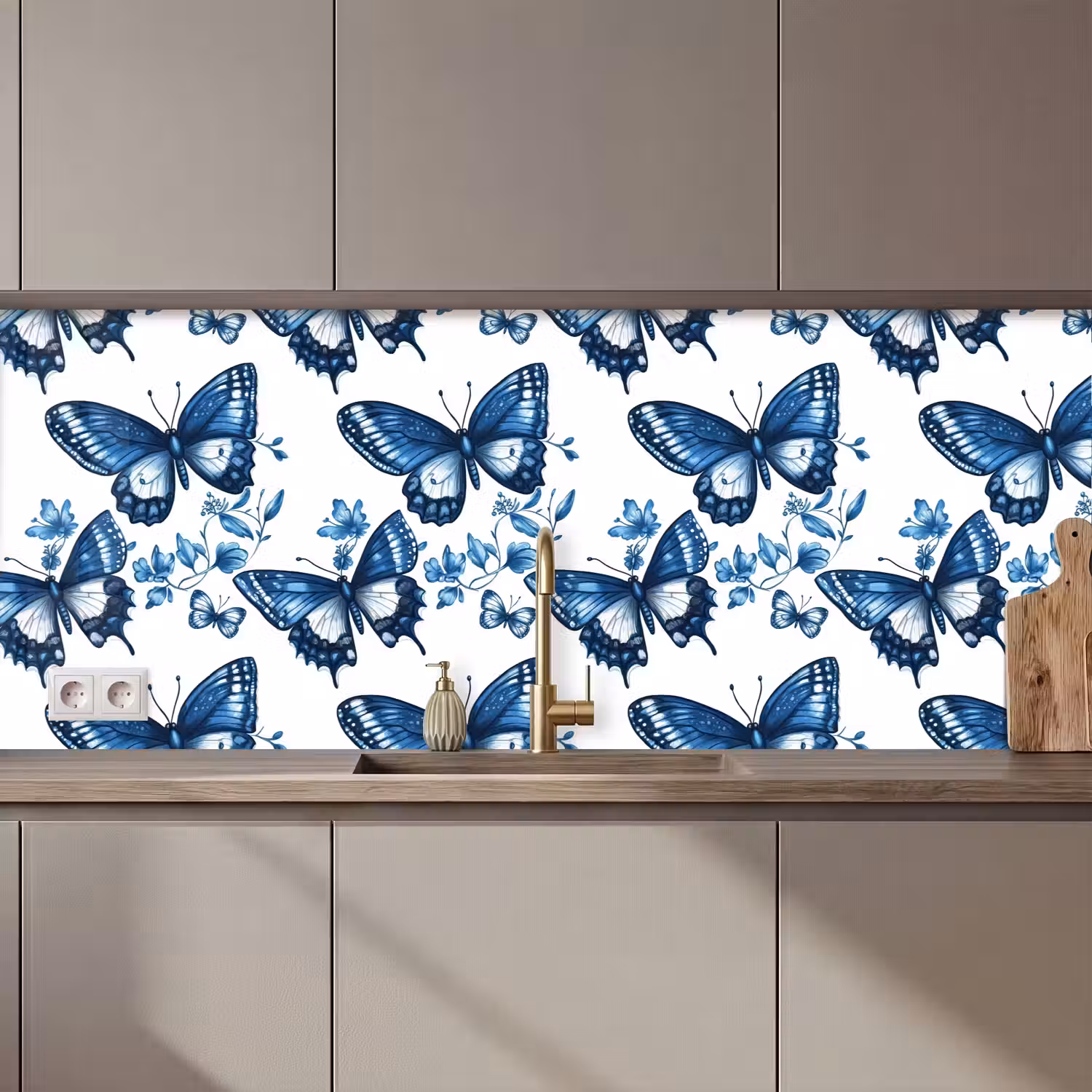 Blauw - Vlinders - Bloemen - Wit keuken achterwand 2 middel 871 zz_3dshopping