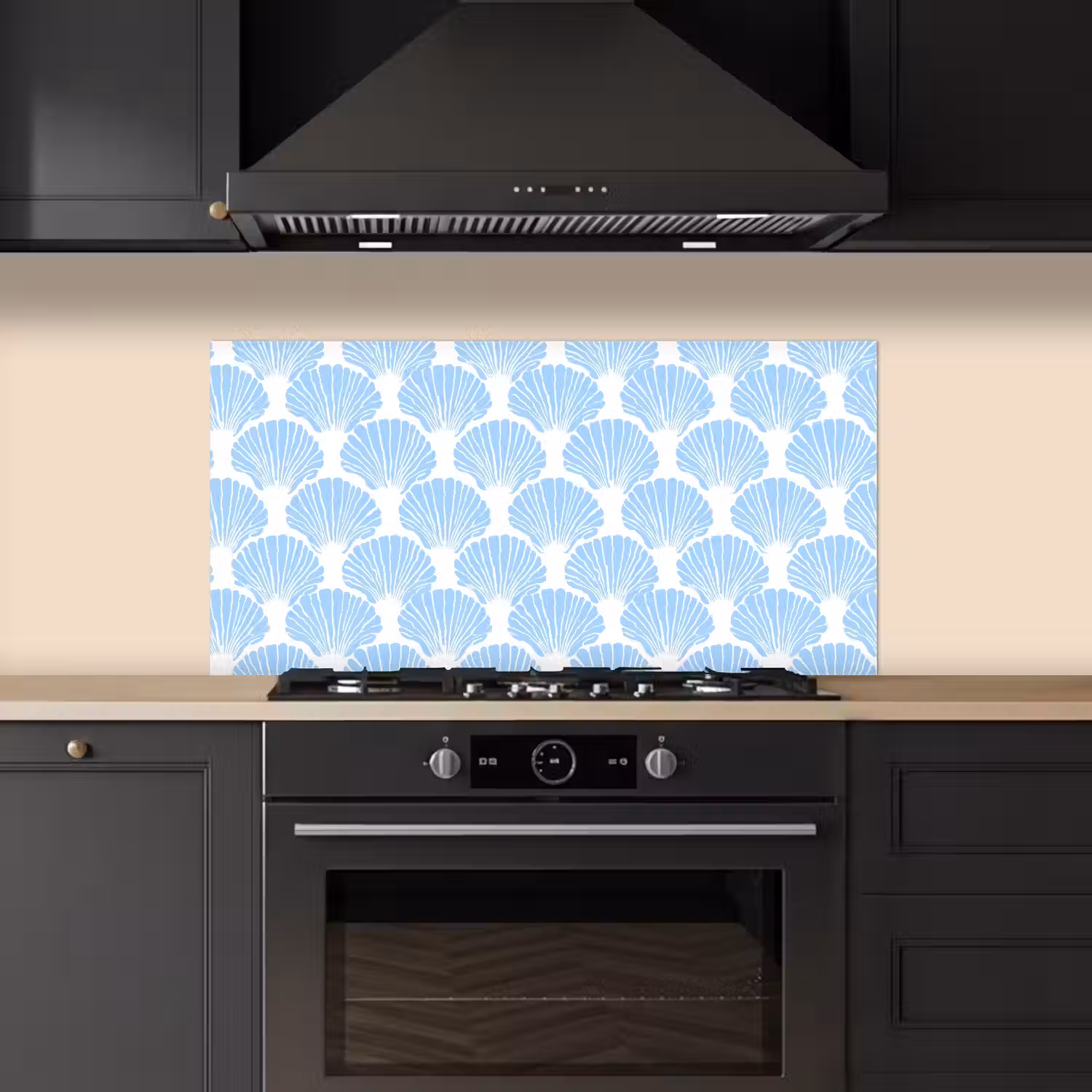 Blauw - Wit - Schelpen - Grafisch - Structuur keuken achterwand spatscherm middel 899 -sfeer1