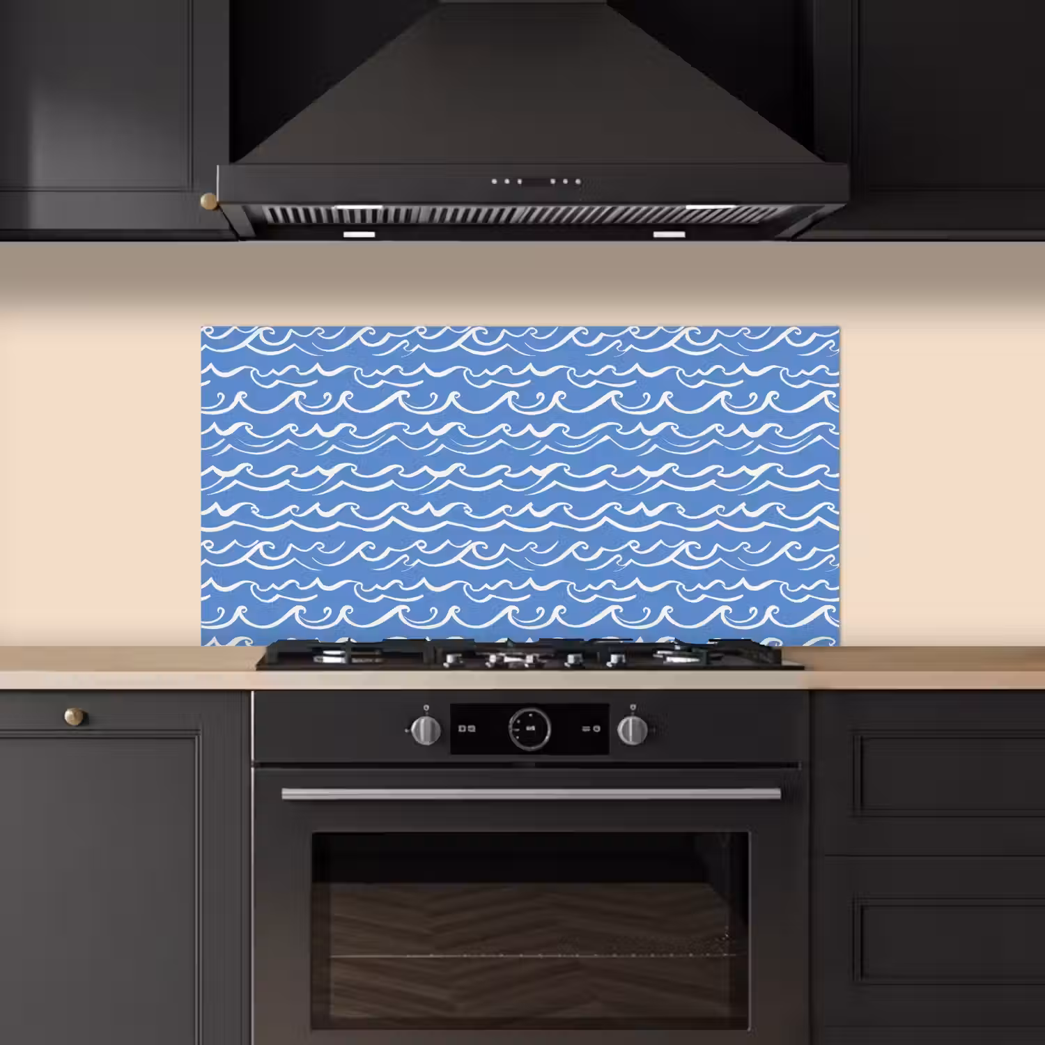 Blauw - Wit - Simpel - Getekend - Golven keuken achterwand spatscherm middel 899 -sfeer1