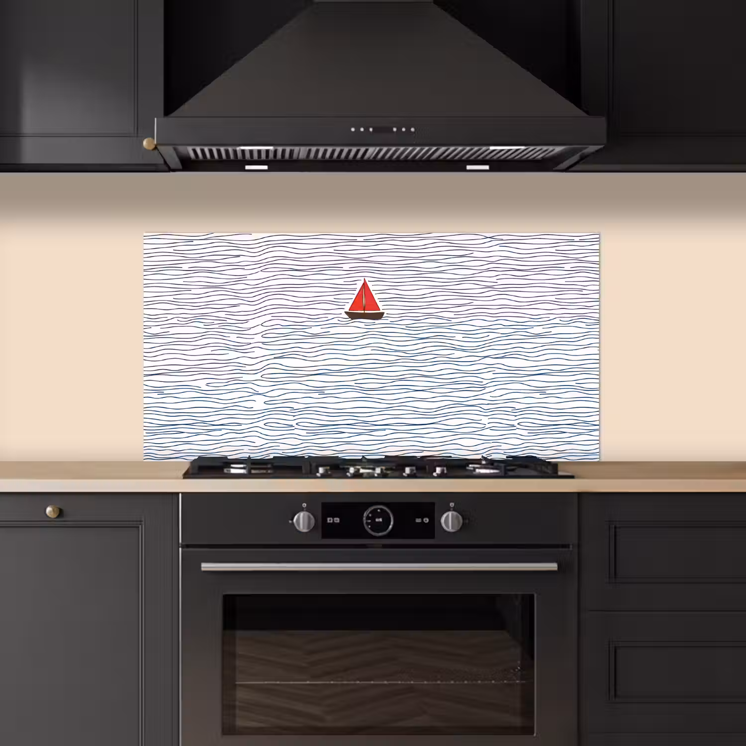 Boot - Water - Rood - Illustratie - Minimalistisch keuken achterwand spatscherm middel -sfeer1