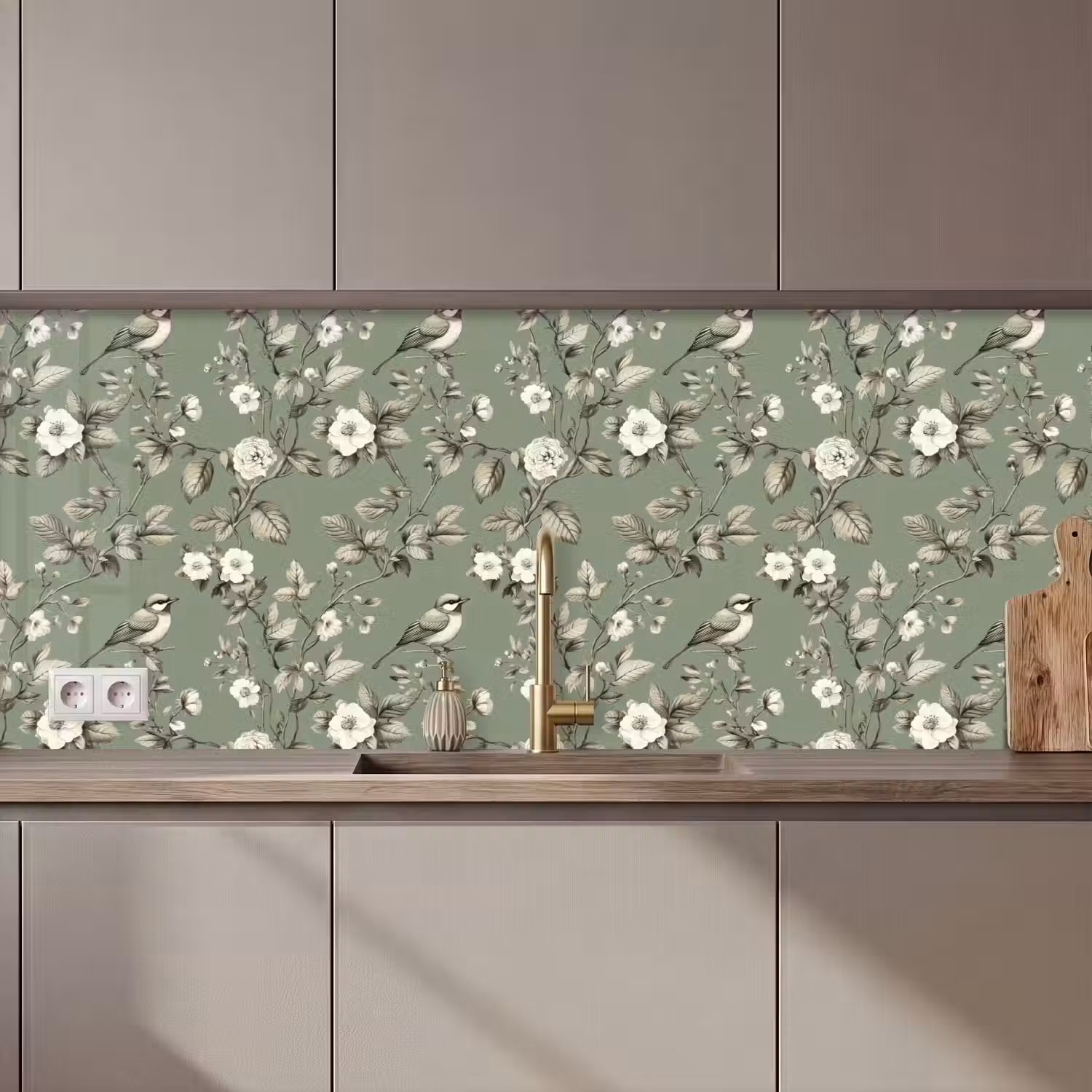 Botanisch - Vogels - Groen keuken achterwand 2 middel 871 zz_3dshopping