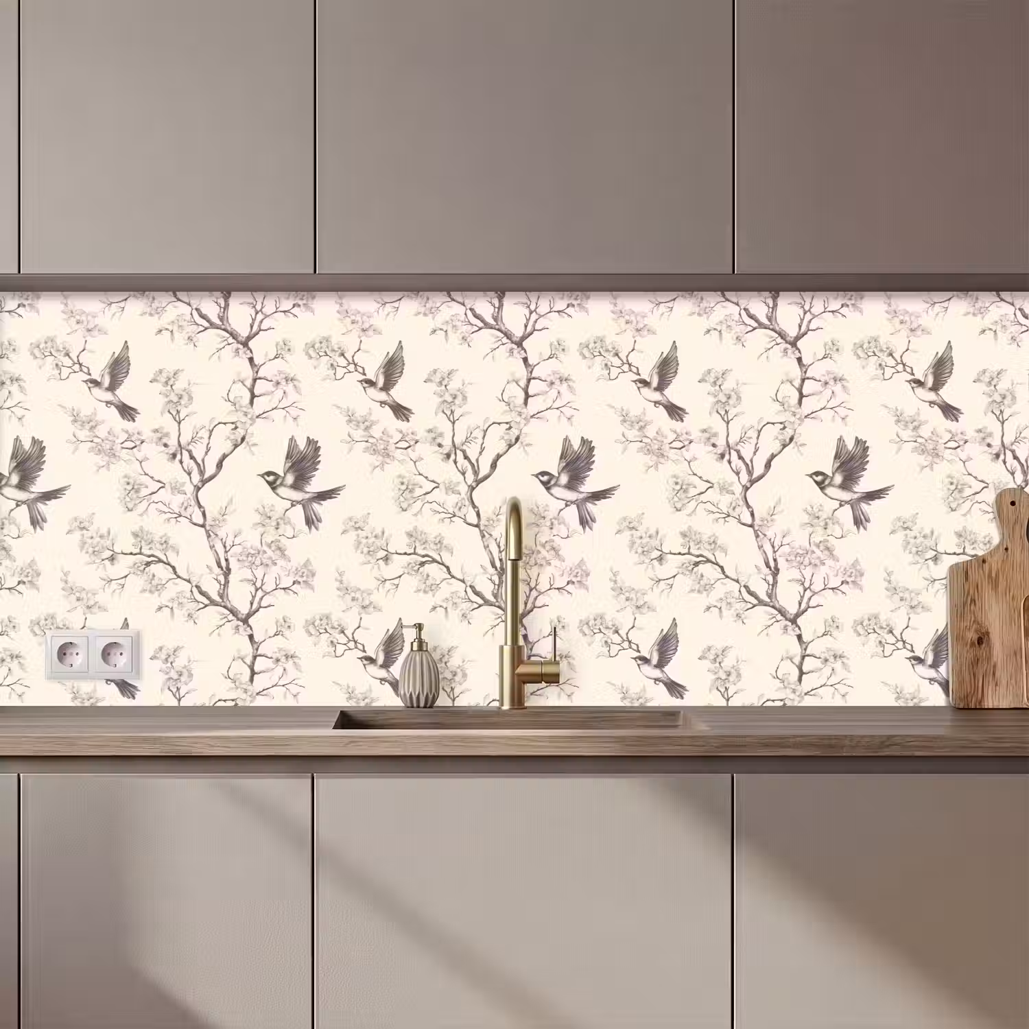 Takken - Vogels - Beige keuken achterwand 2 middel 871 zz_3dshopping