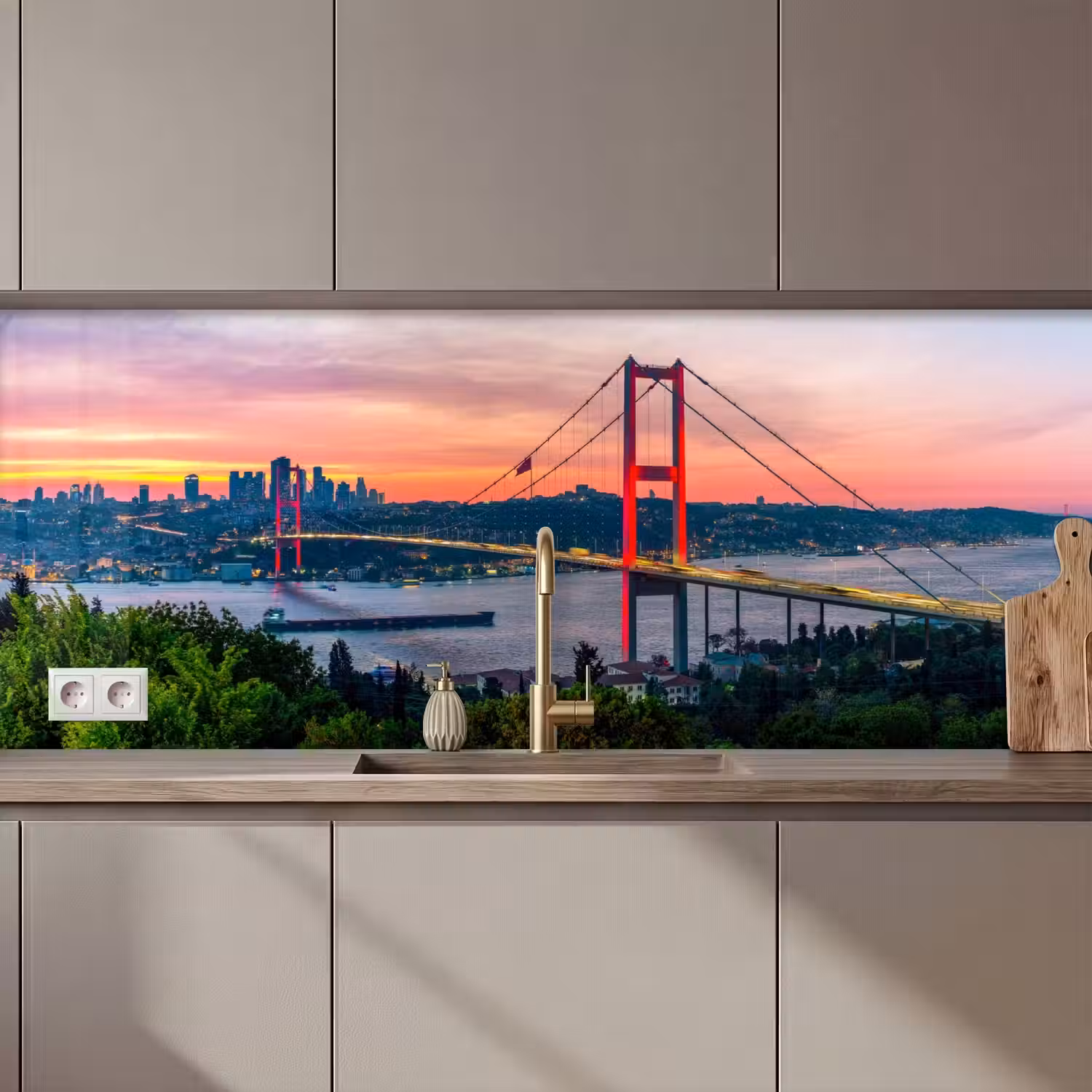 Brug - Rood - Skyline - Water keuken achterwand 2 middel zz_3dshopping