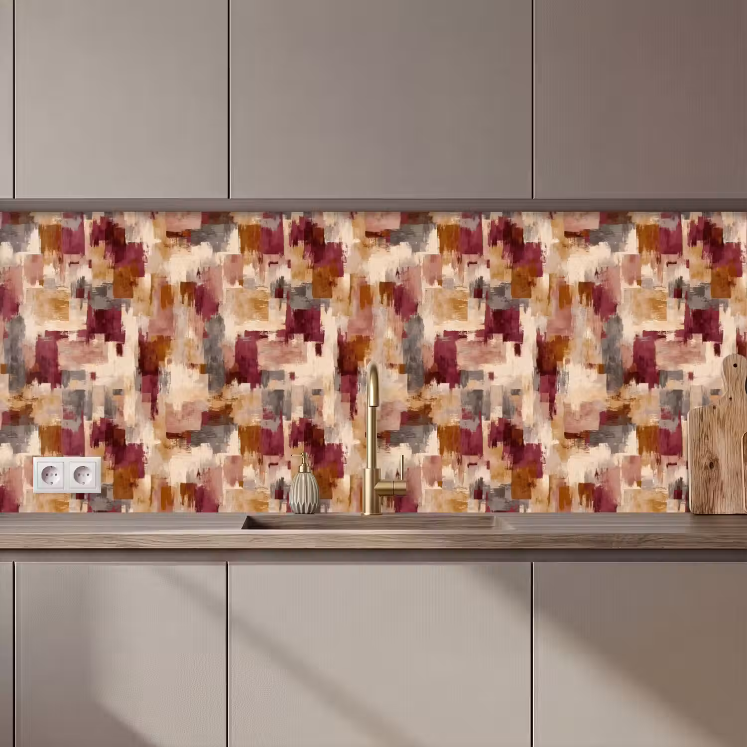 Penseelstrepen - Herfstsymfonie - Bordeauxrood keuken achterwand 2 middel 871 zz_3dshopping