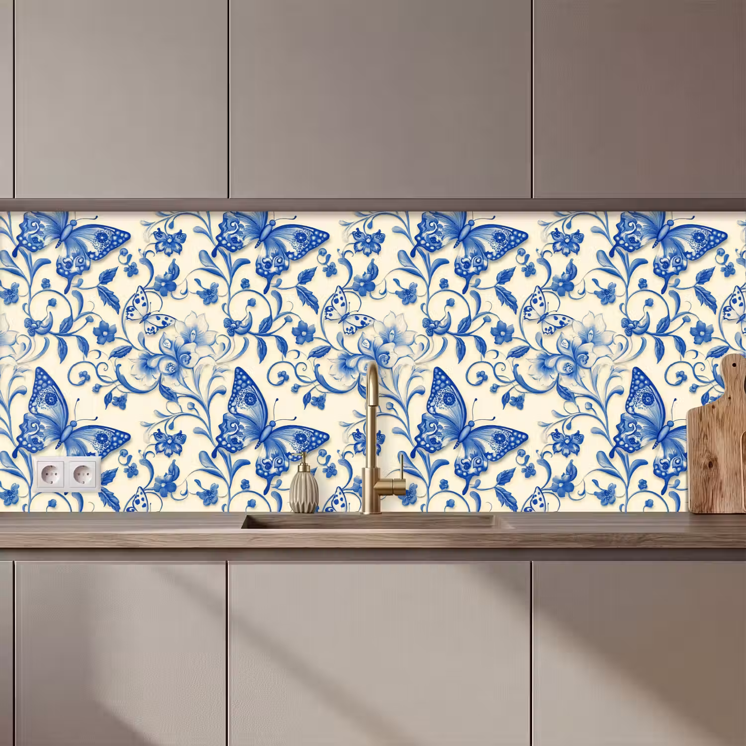 Vlinders - Bloemen - Blauw - Botanisch keuken achterwand 2 middel 871 zz_3dshopping
