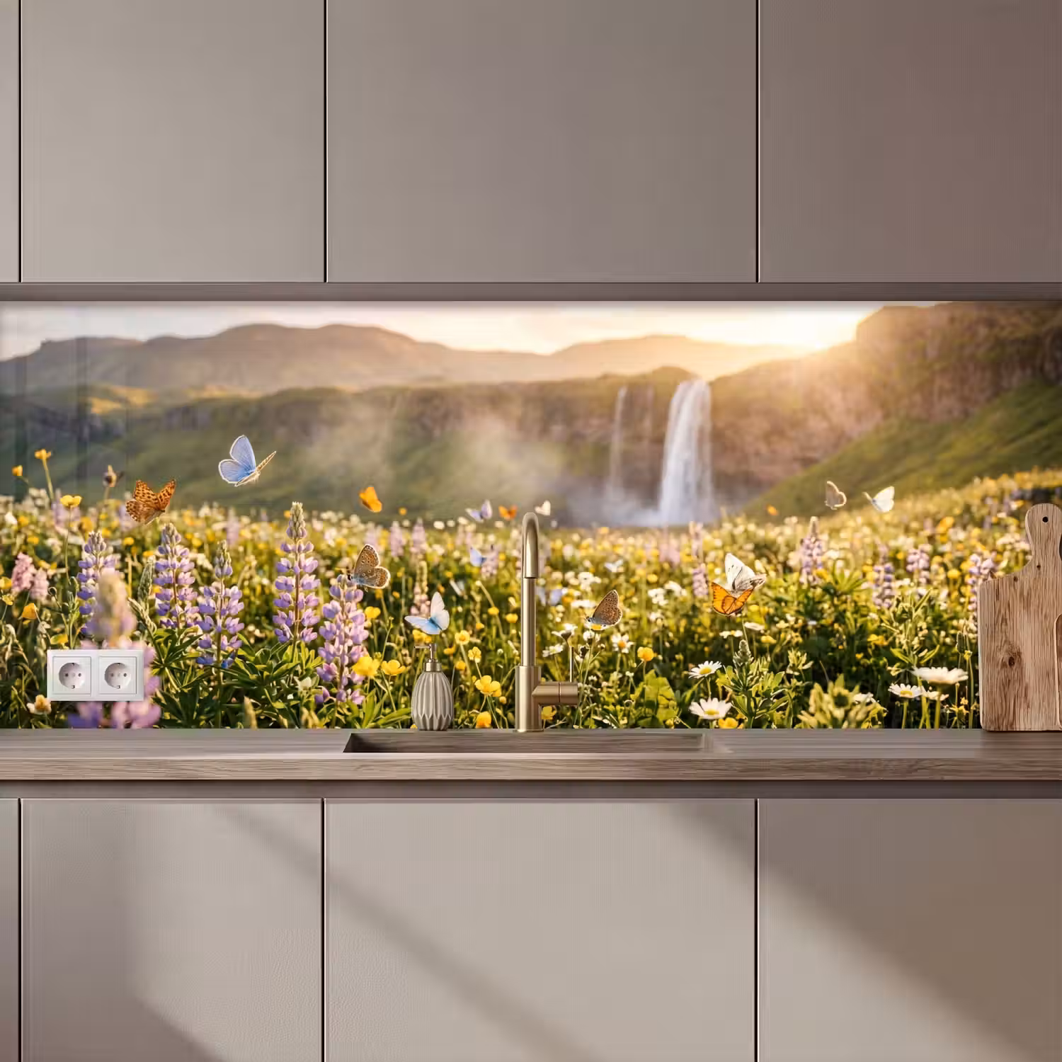 Vlinders - Waterval - Bloemenveld keuken achterwand 2 middel zz_3dshopping