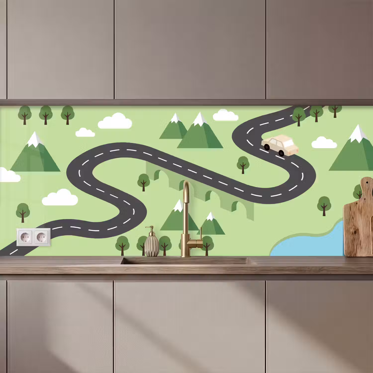 Auto - Bergweg - Natuur - Illustratie keuken achterwand 2 middel zz_3dshopping