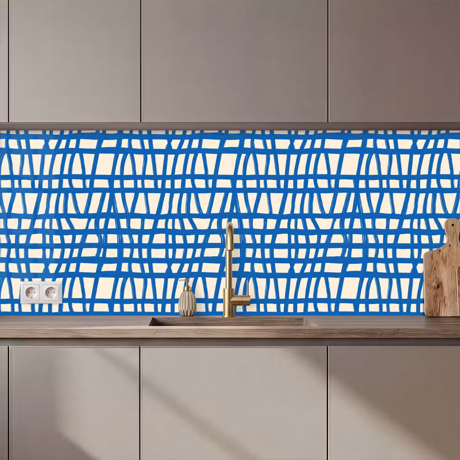Ruitpatroon - Blauw - Crème keuken achterwand 2 middel 871 zz_3dshopping