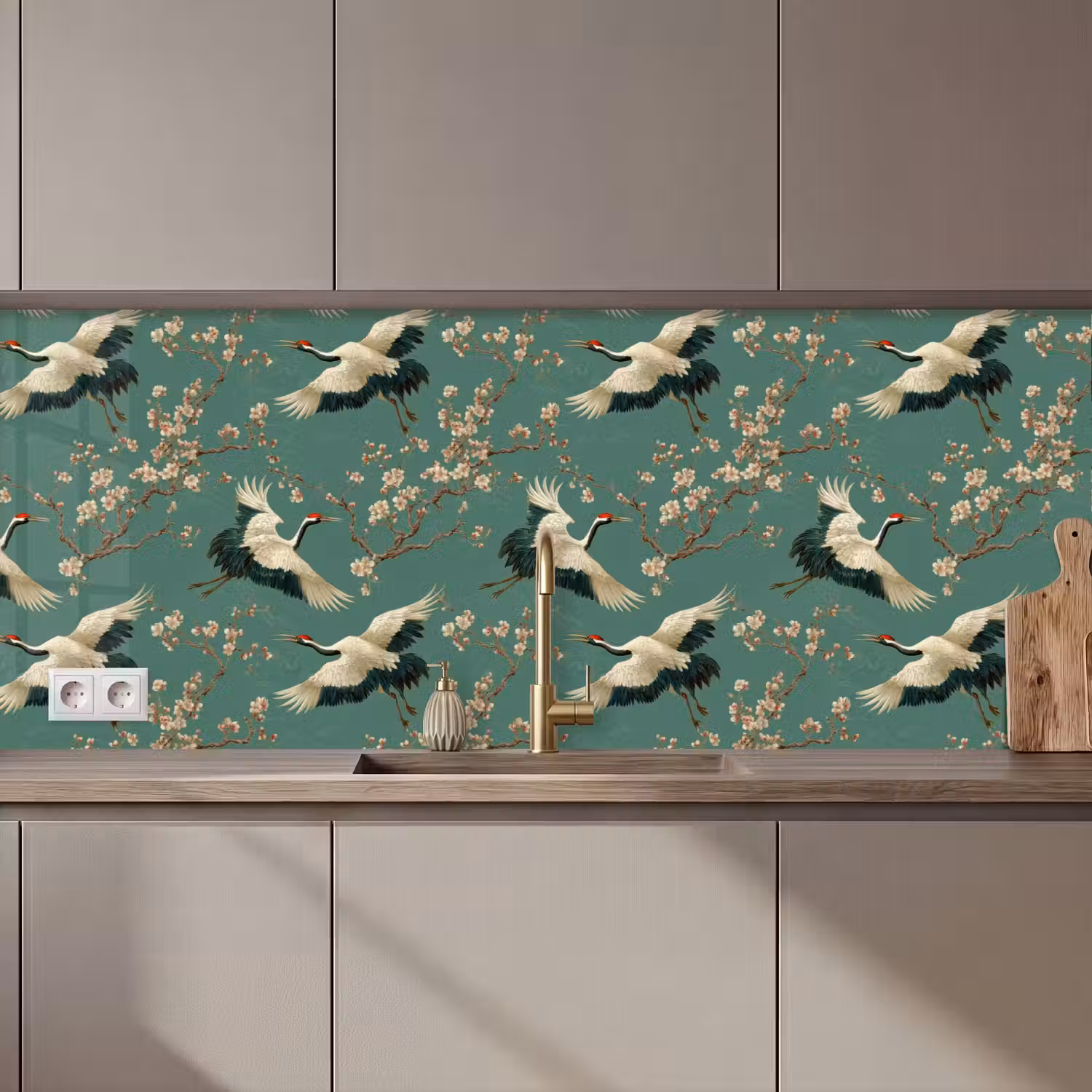Kersenbloesem - Kraamvogels - Groen keuken achterwand 2 middel 871 zz_3dshopping