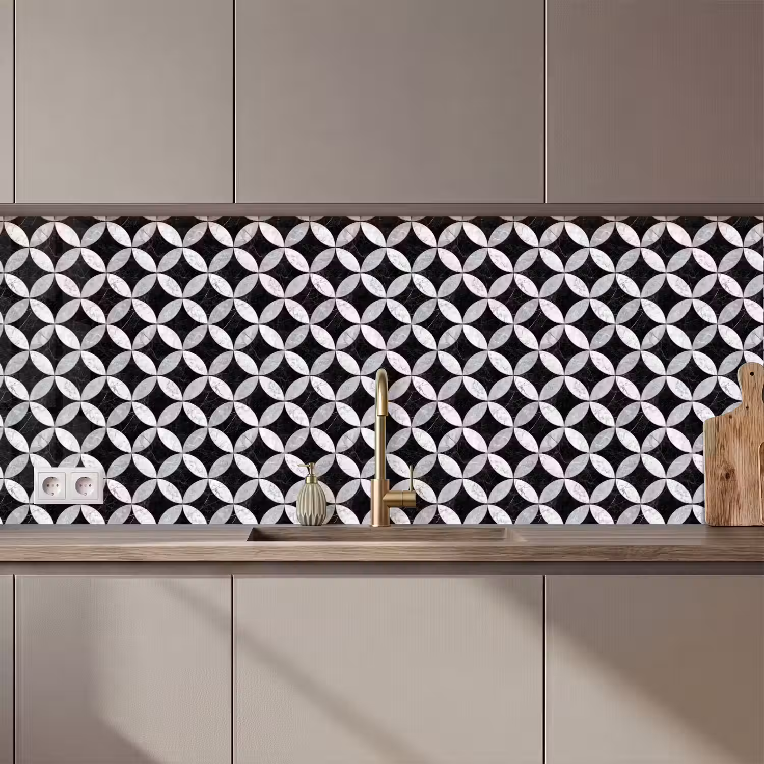 Cirkel - Tegels - Marmer - Zwart - Wit keuken achterwand 2 middel 871 zz_3dshopping