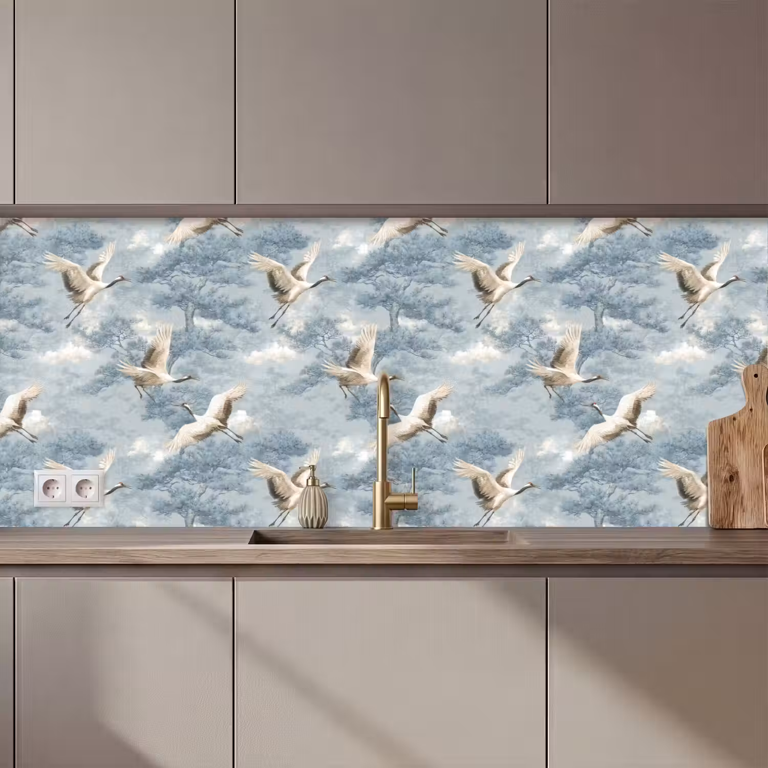 Wolken - Kraanvogels - Blauw keuken achterwand 2 middel 871 zz_3dshopping