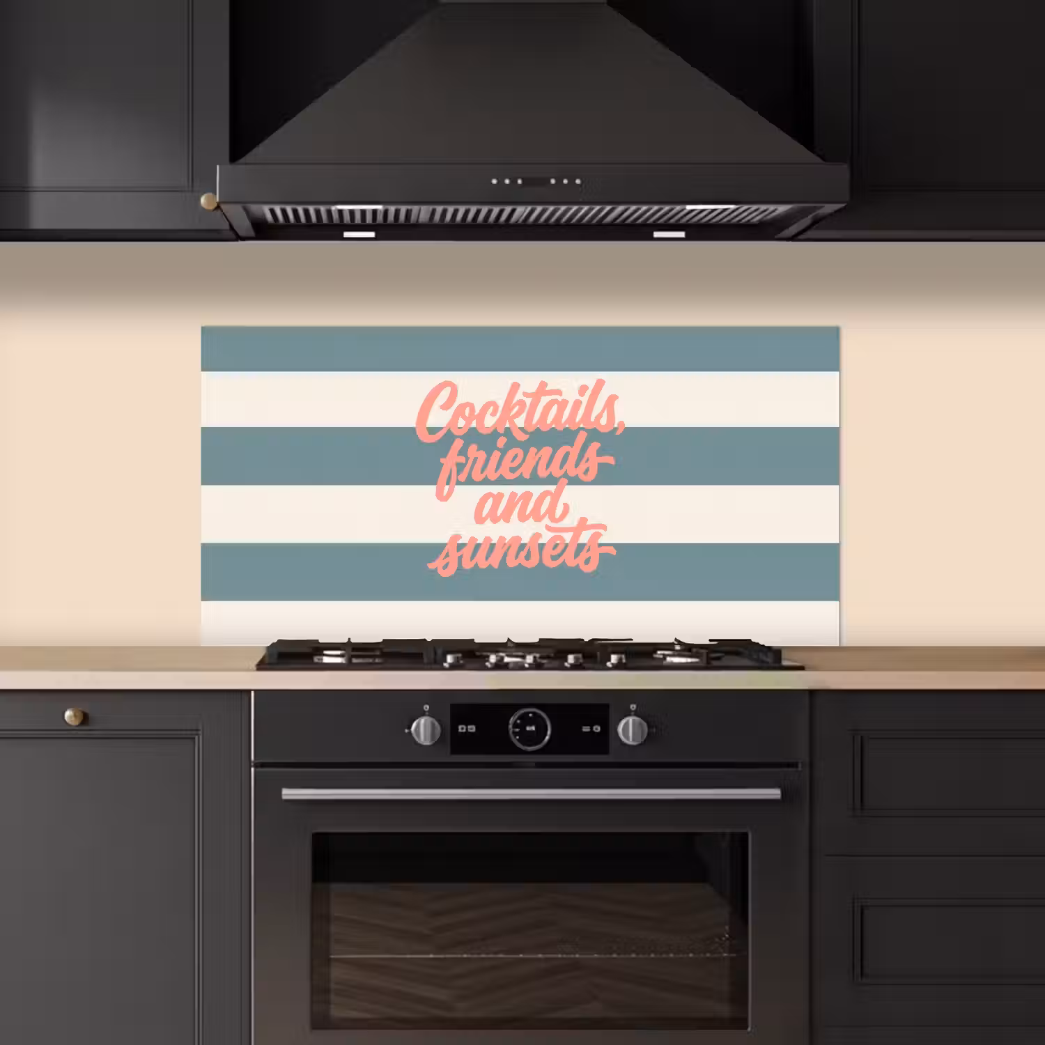 Cocktails - Strepen - Blauw - Koraal keuken achterwand spatscherm middel -sfeer1