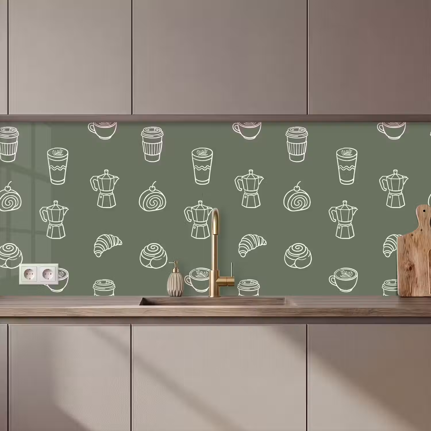 Koffie - Broodjes - Groen - Patroon keuken achterwand 2 middel zz_3dshopping