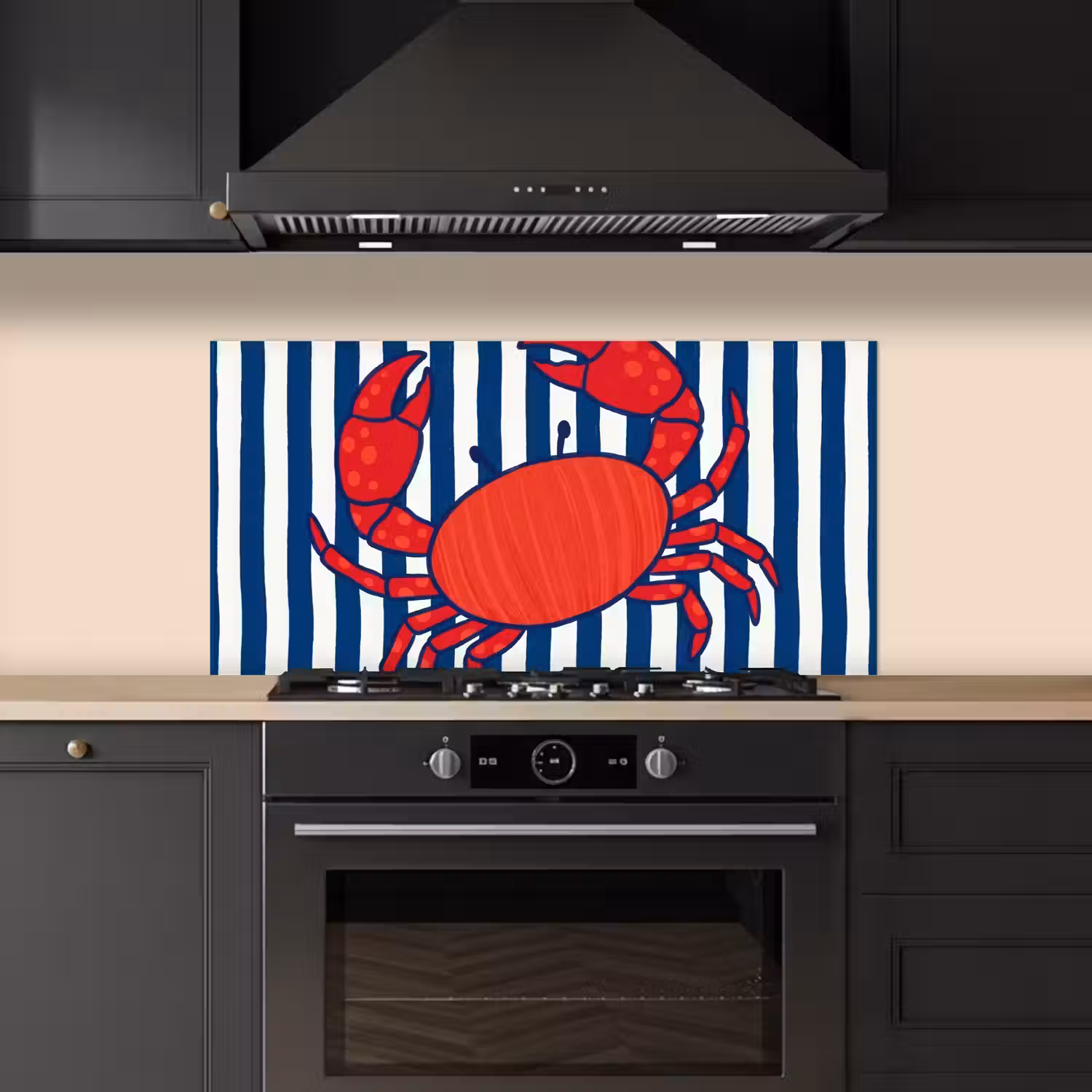 Krab - Strepen - Zeeleven - Illustratie - Rood keuken achterwand spatscherm middel -sfeer1