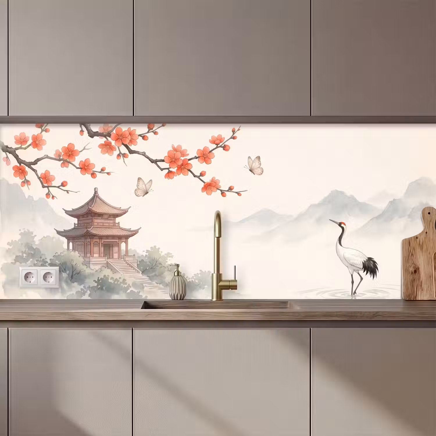 Kraanvogel - Azië - Klassiek keuken achterwand 2 middel zz_3dshopping