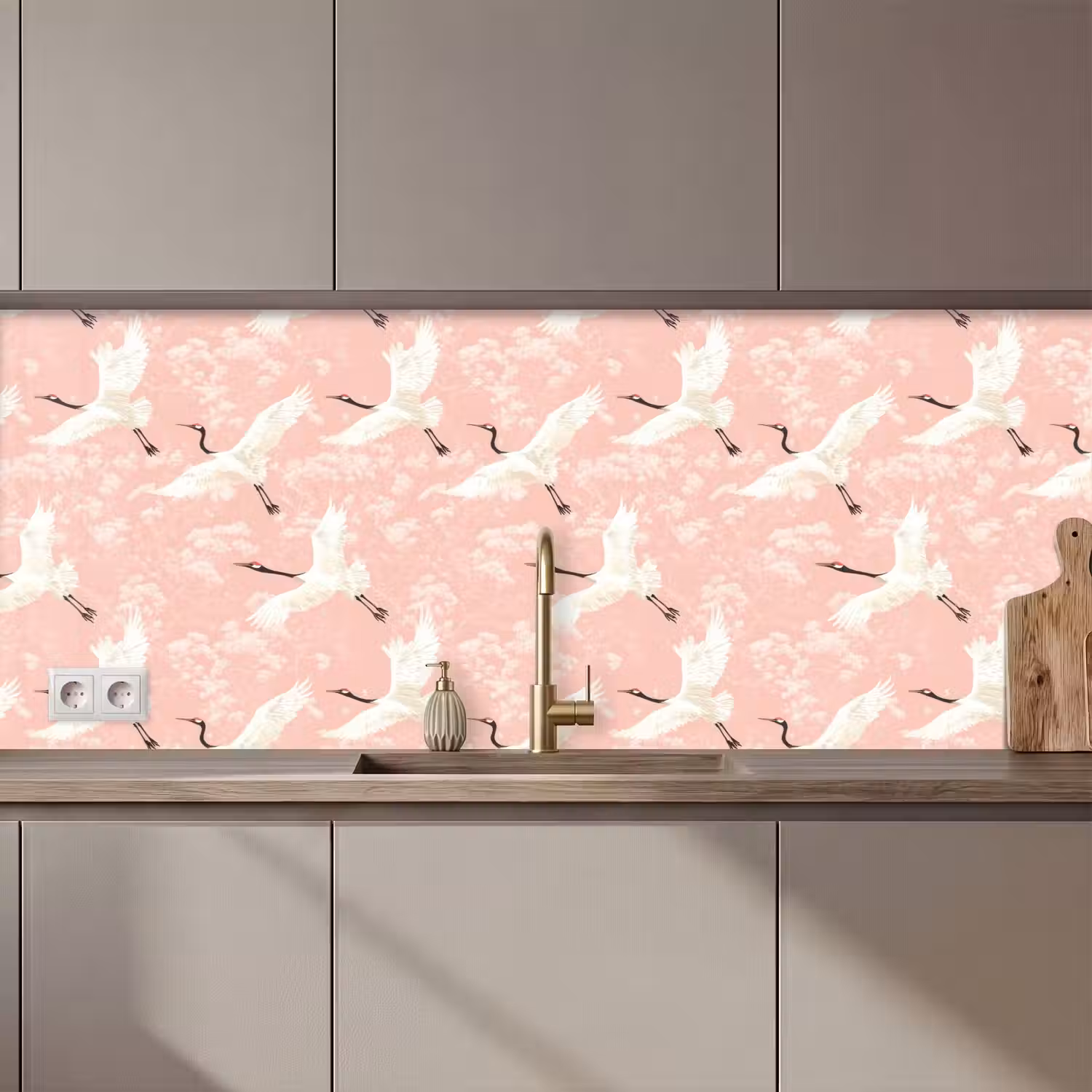 Kraanvogels - Bloesem - Roze keuken achterwand 2 middel 871 zz_3dshopping