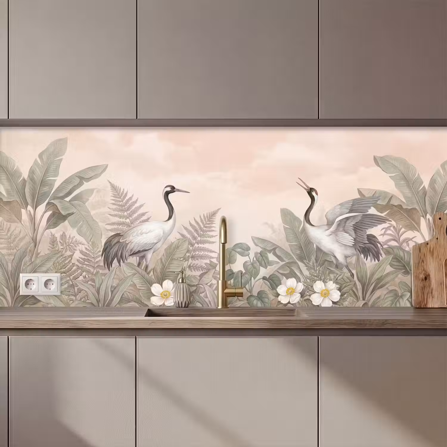 Kraanvogels - Natuur - Roze keuken achterwand 2 middel zz_3dshopping