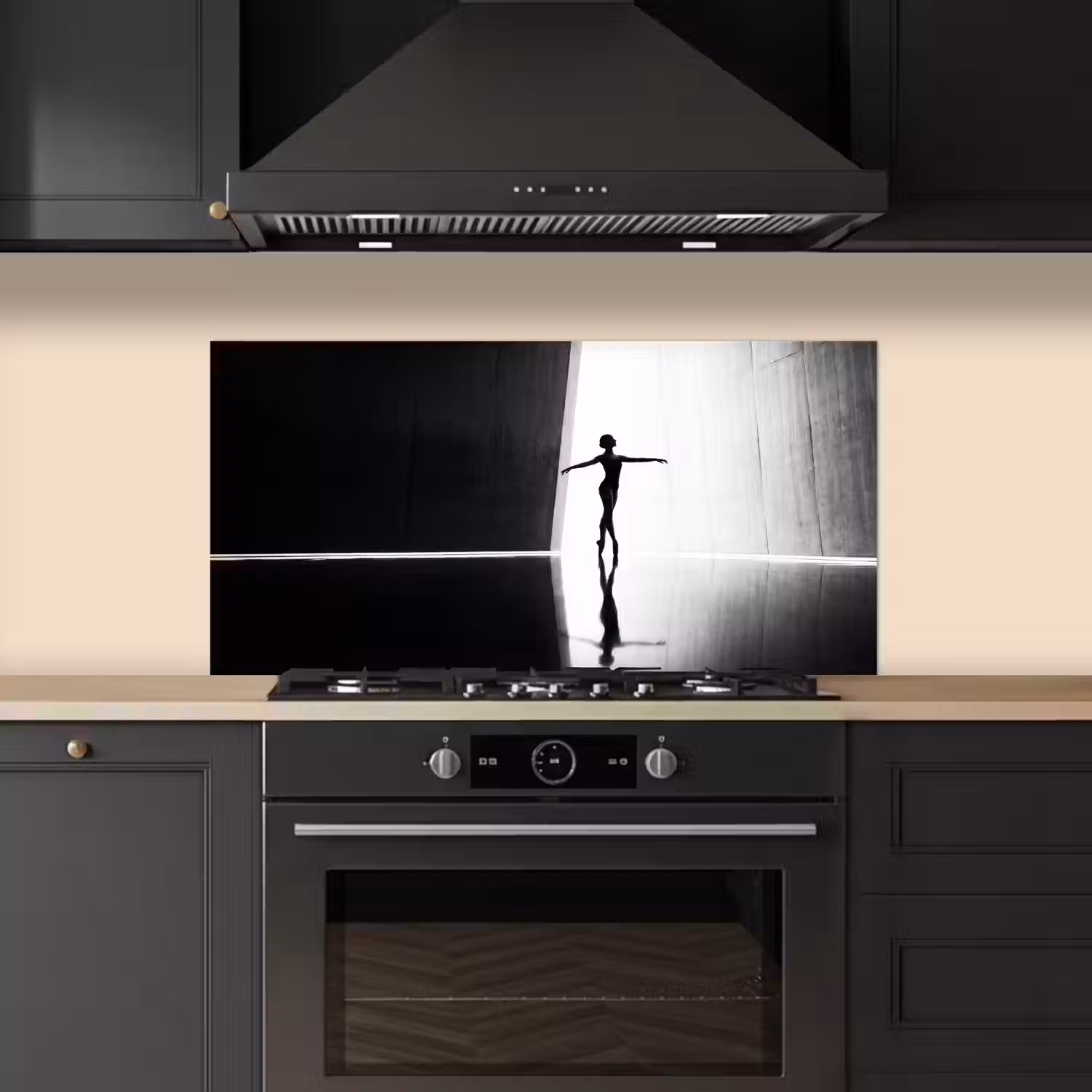 Danser - Silhouette - Kunst - Modern - Zwart-wit keuken achterwand spatscherm middel -sfeer1
