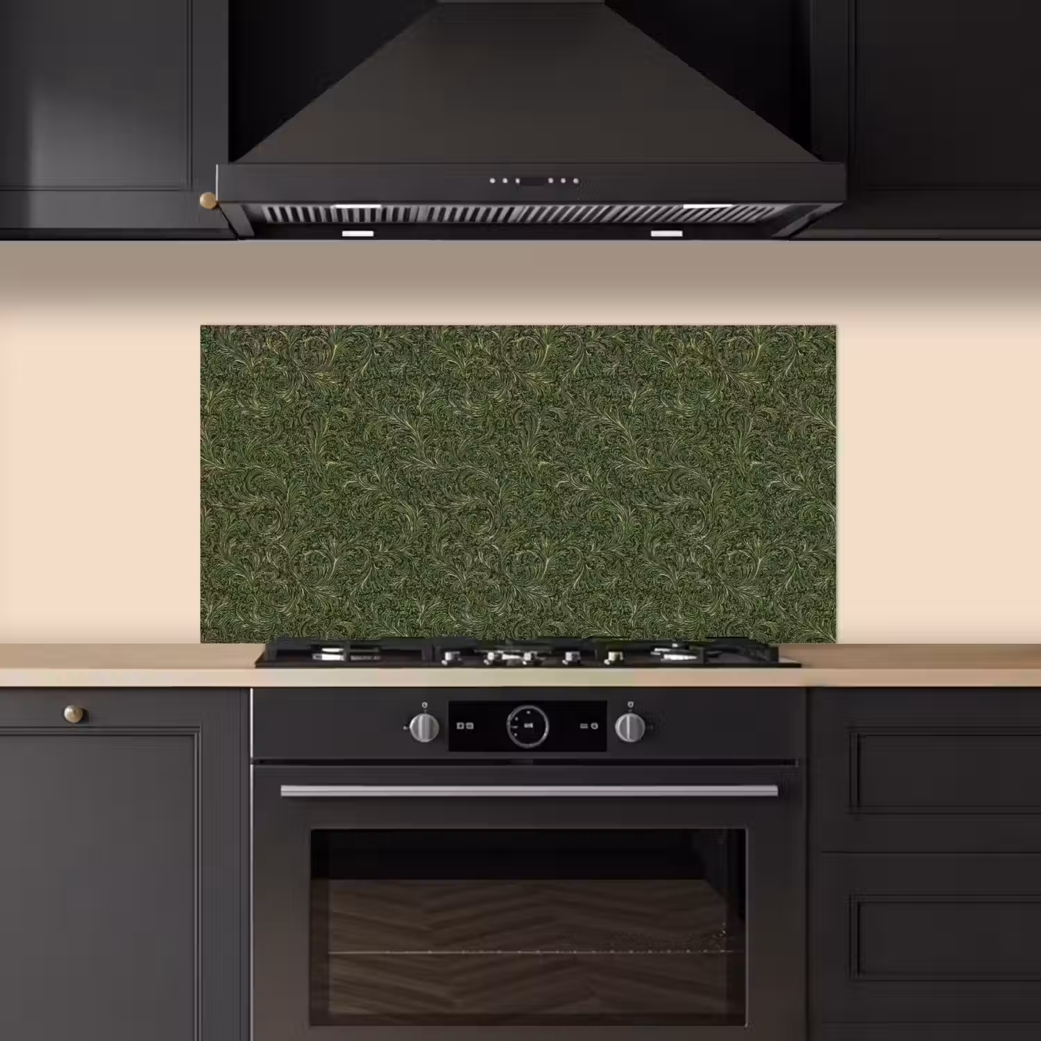 Donker - Groen - Krullend - Botanisch keuken achterwand spatscherm middel 899 -sfeer1