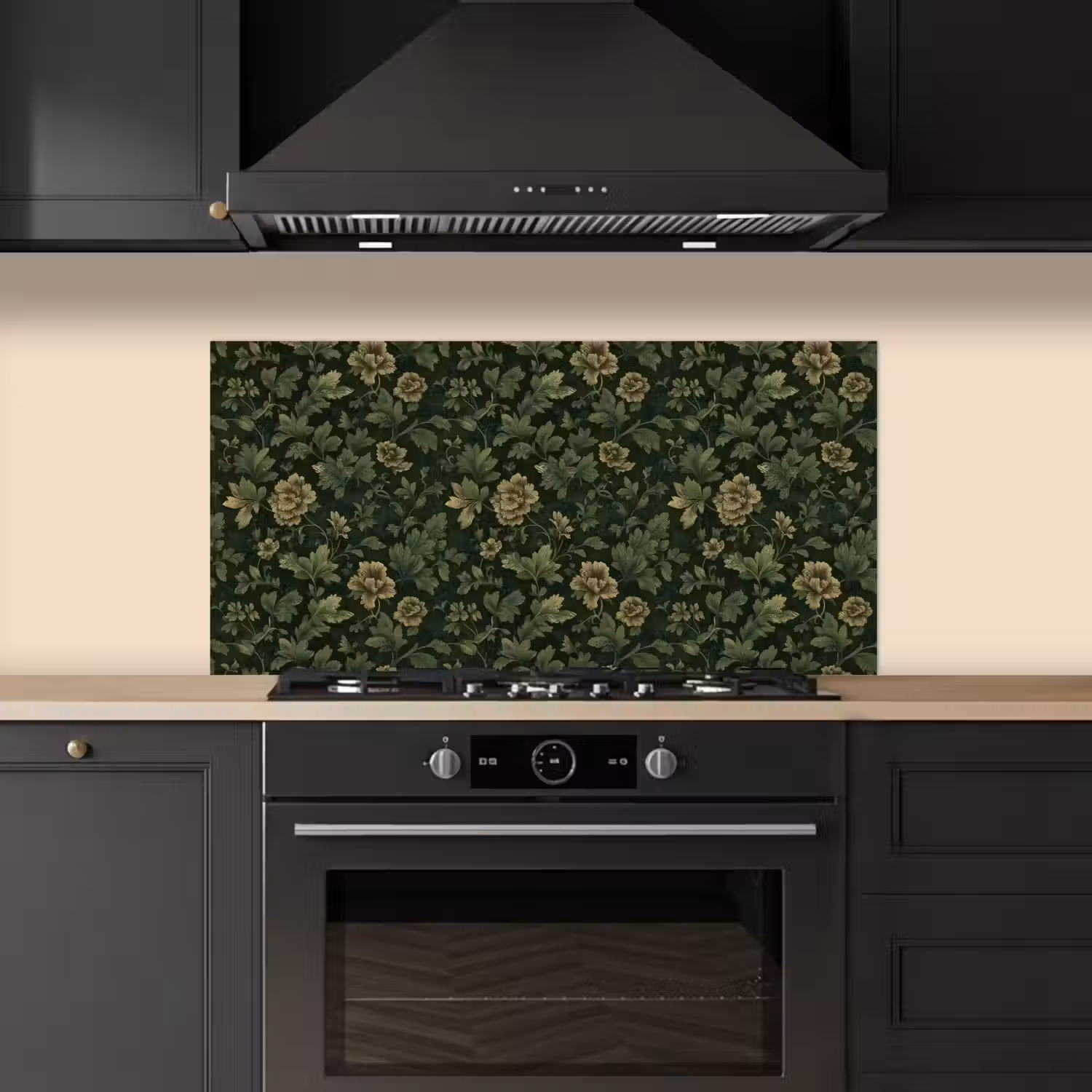 Donker - Groen - Goud - Botanisch keuken achterwand spatscherm middel 899 -sfeer1