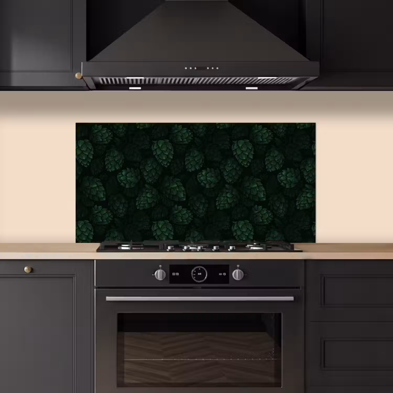 Donker - Groen - Hopbellen - Botanisch - Illustratie keuken achterwand spatscherm middel 899 -sfeer1