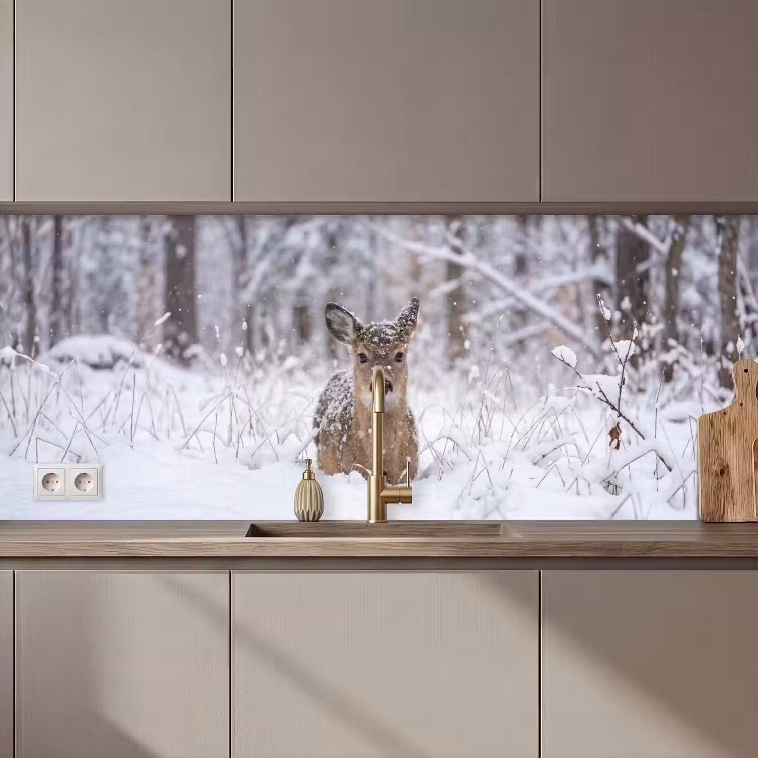Hert - Sneeuw - Bos - Dieren - Vertederend keuken achterwand 2 middel zz_3dshopping