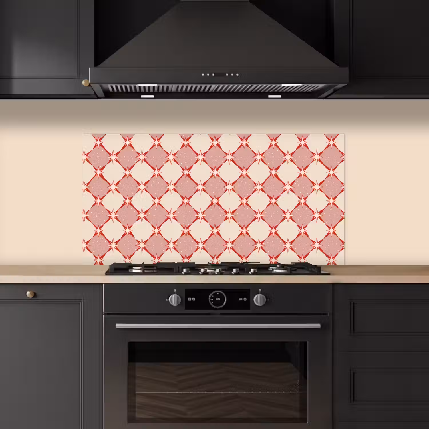 Ruiten - Sterren - Vintage - Oudroze - Rood keuken achterwand spatscherm middel 899 -sfeer1