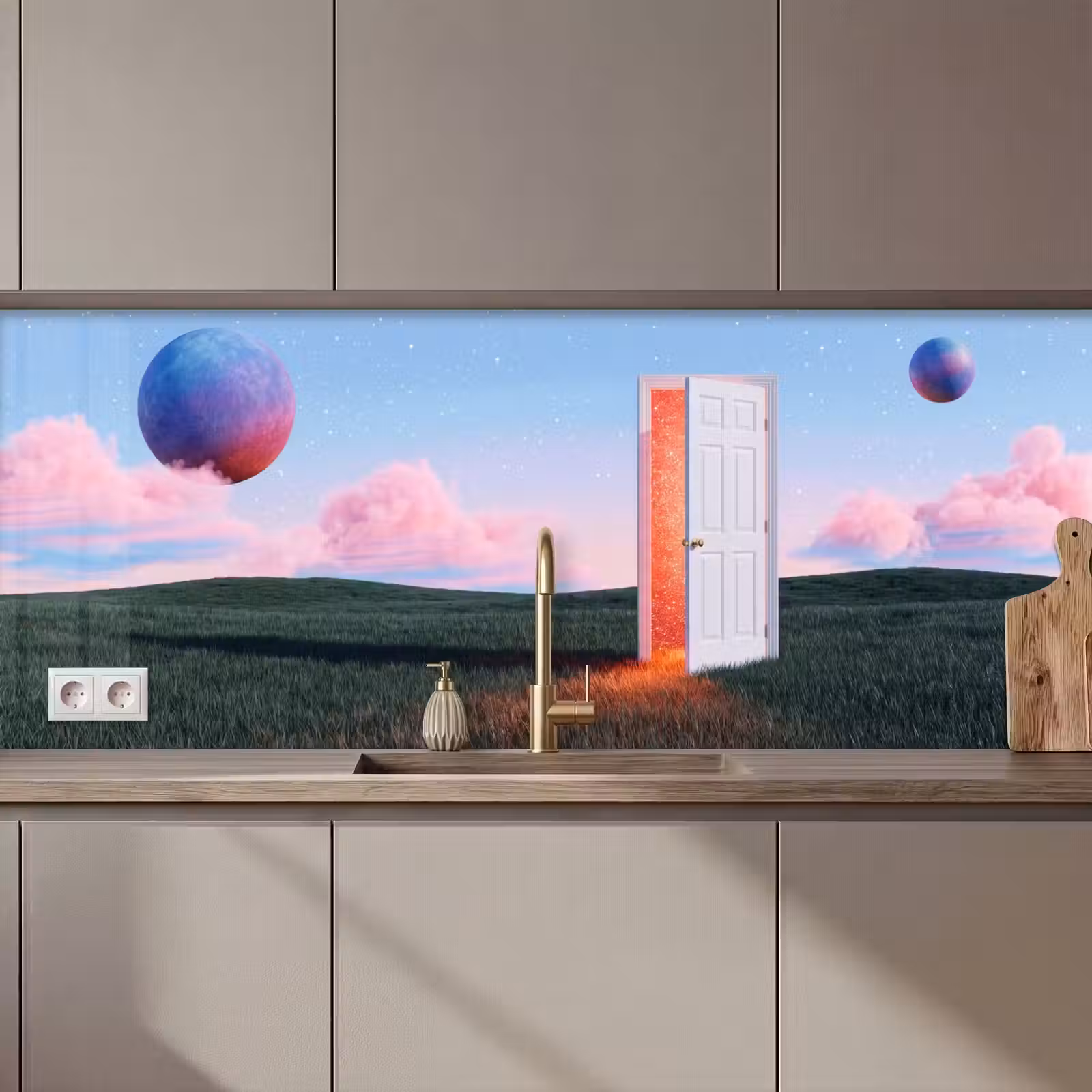 Kitchen Wall Splashback - Door - Fantasy - Space - Deur - Fantasie - Ruimte keuken achterwand 2 middel zz_3dshopping