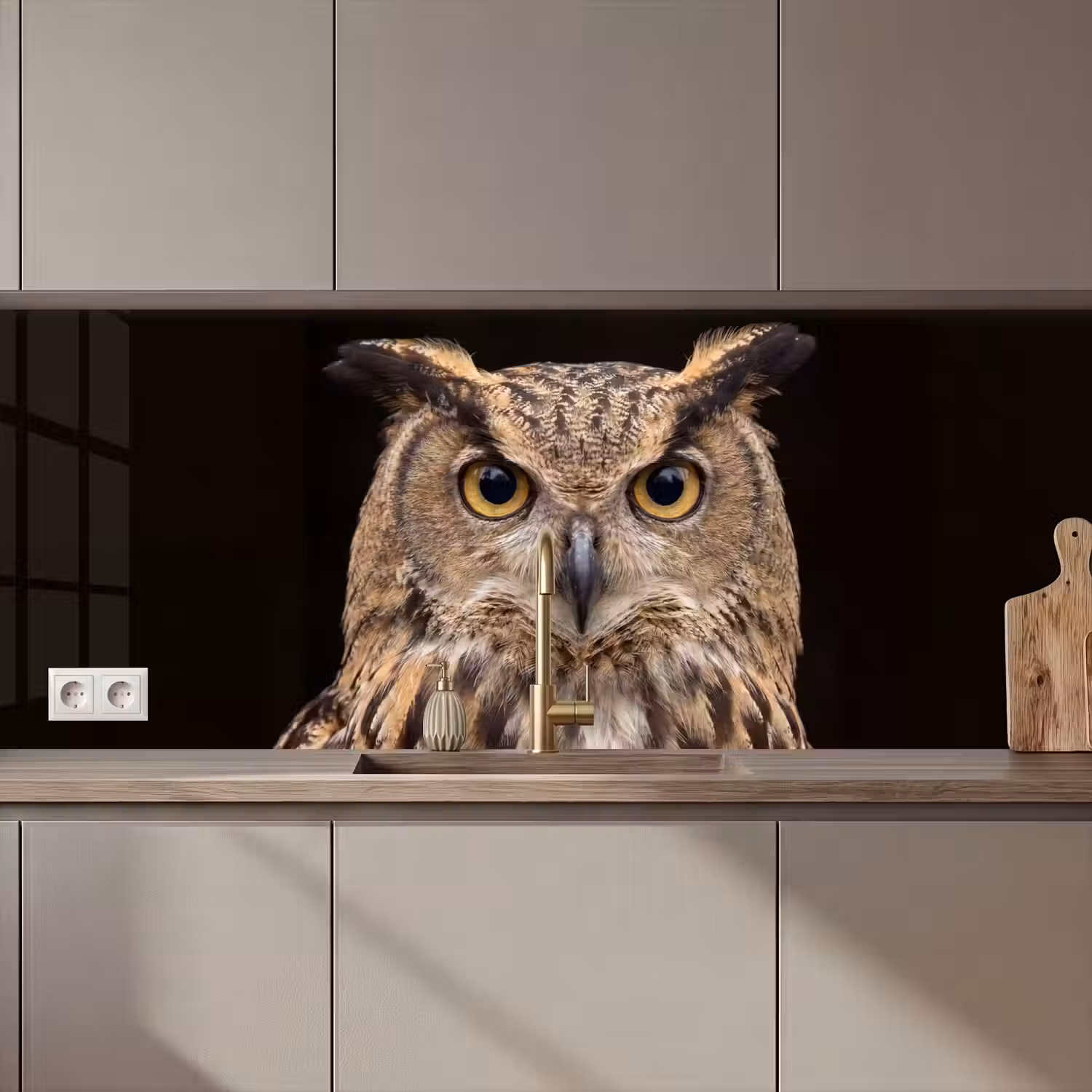 Oehoe - Uil - Portret - Bruin keuken achterwand 2 middel zz_3dshopping