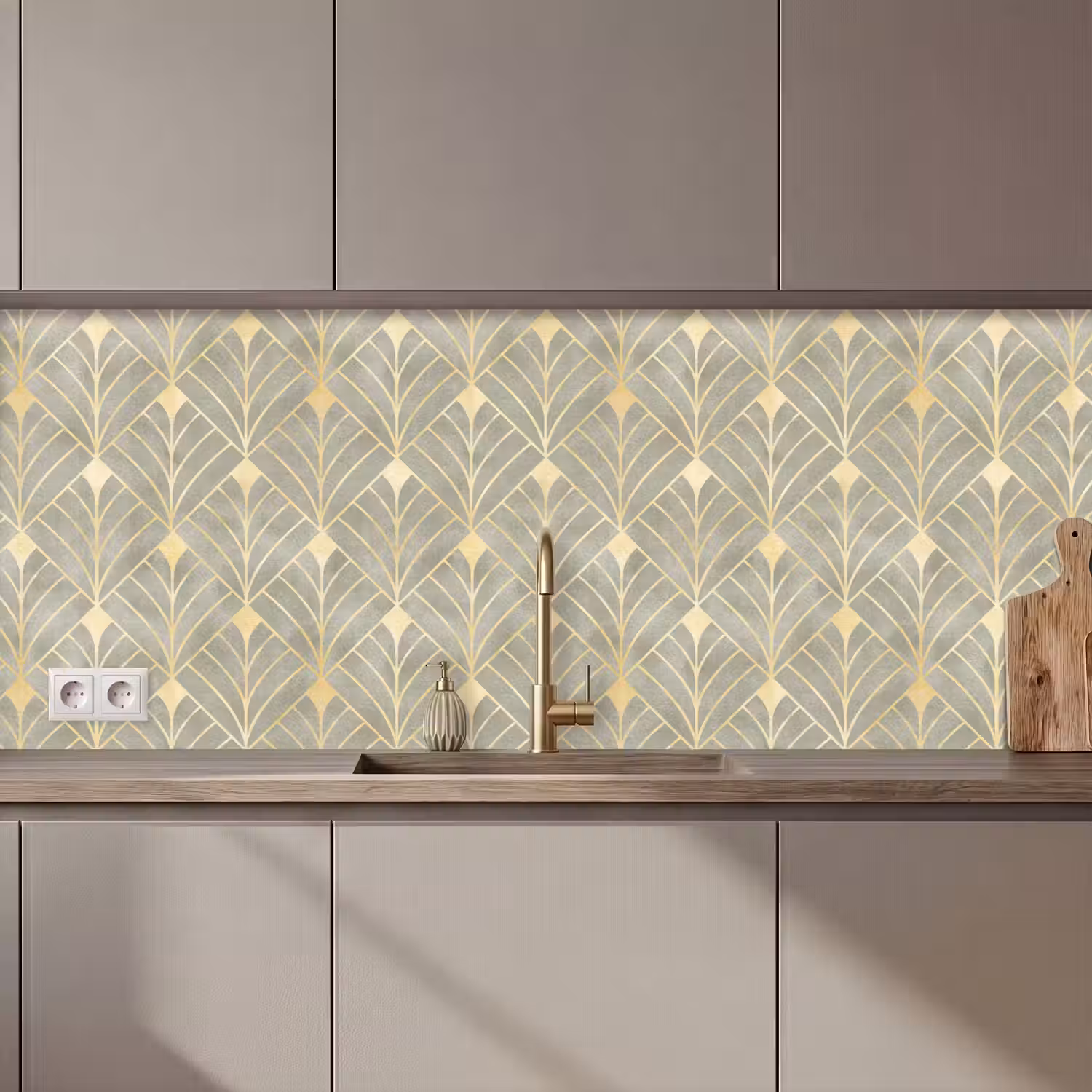 Elegant - Symbool - Goud - Grijsgroen keuken achterwand 2 middel 871 zz_3dshopping