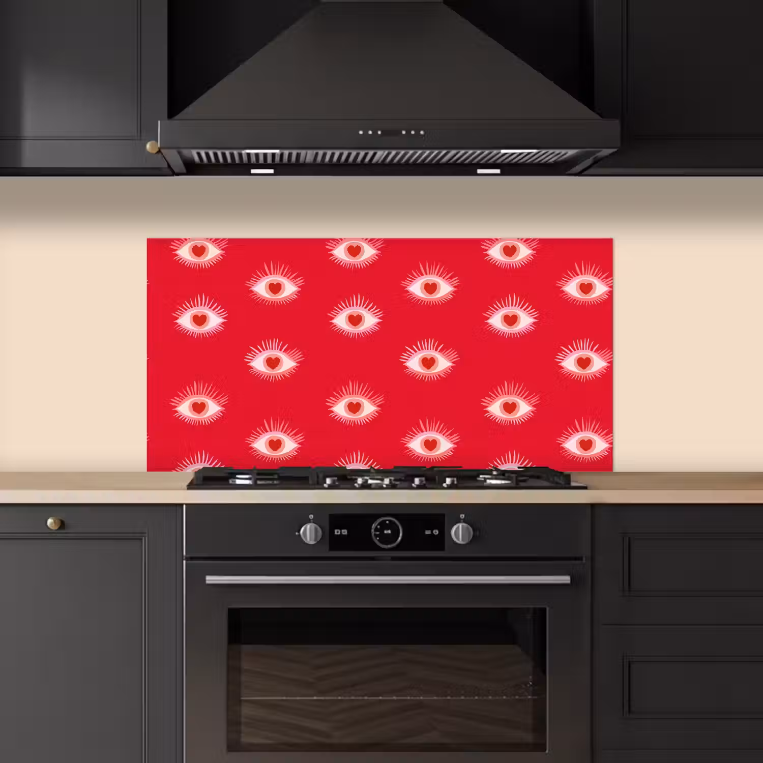 Ogen - Hart - Abstract - Rood - Roze keuken achterwand spatscherm middel 899 -sfeer1