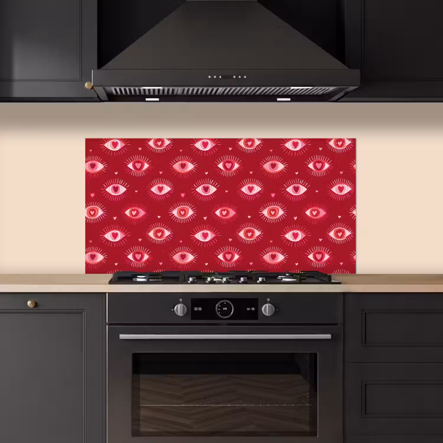 Ogen - Patroon - Roze - Donkerrood keuken achterwand spatscherm middel 899 -sfeer1