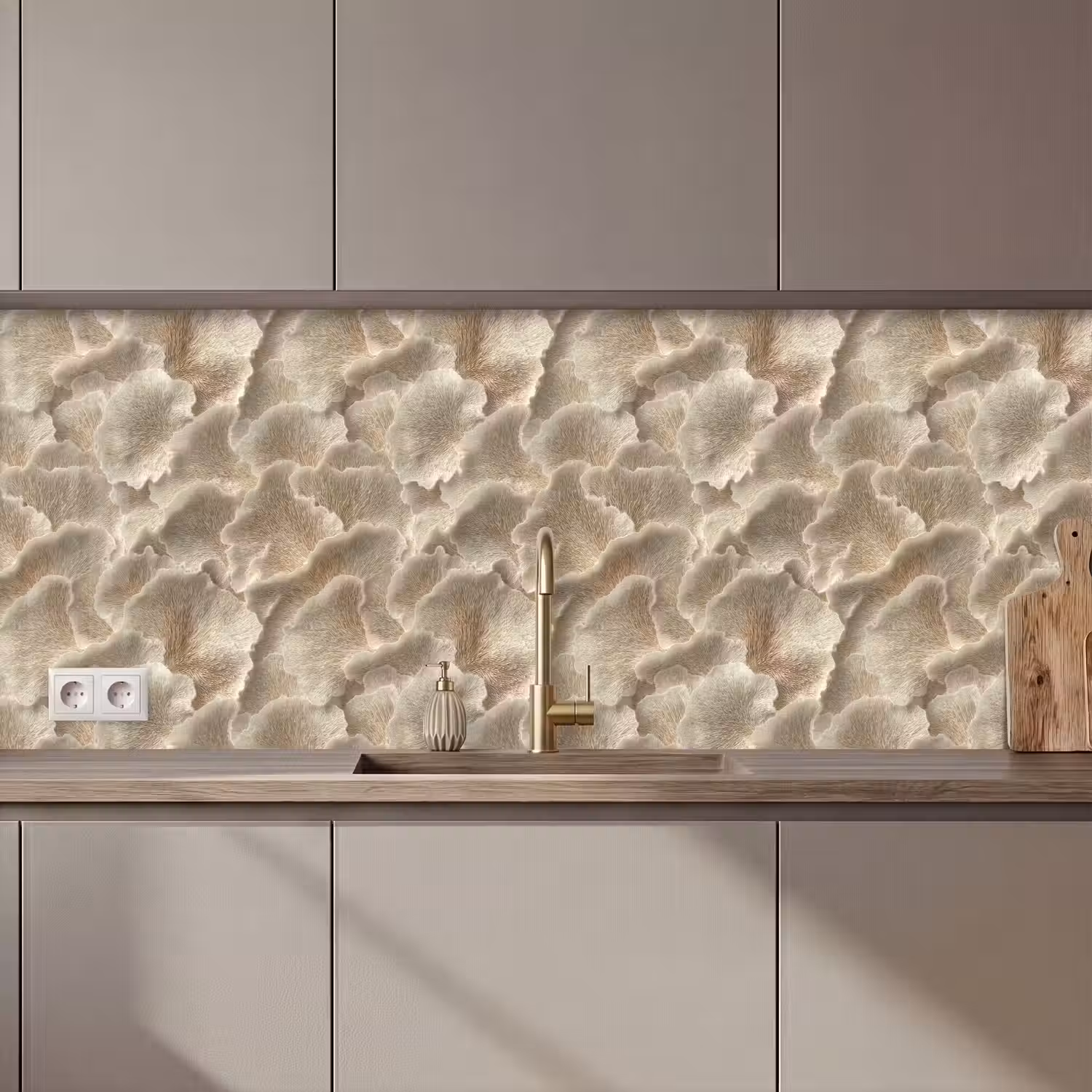 Waaierstructuren - Beige - Vezeltextuur keuken achterwand 2 middel 871 zz_3dshopping