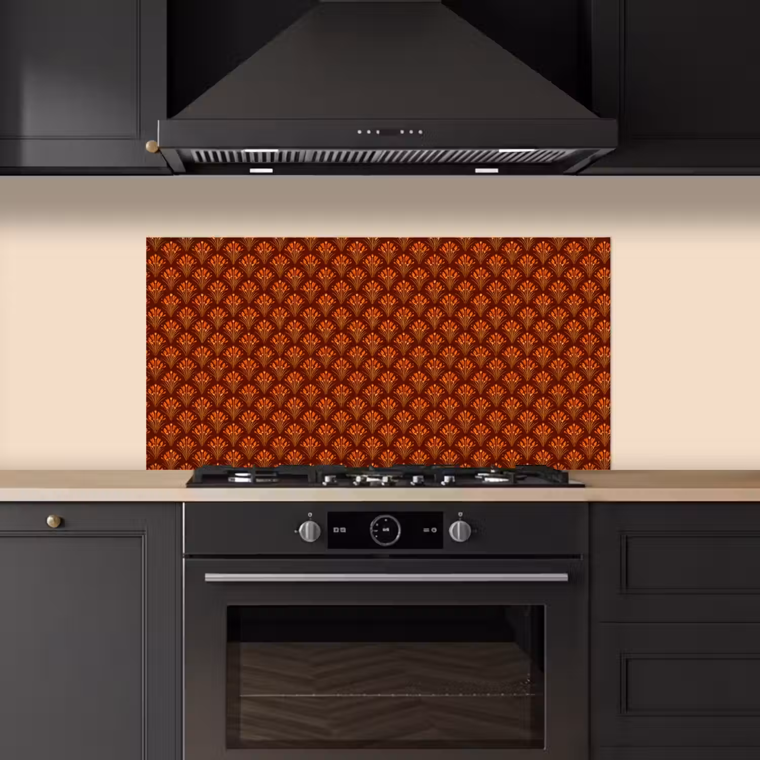 Waaiers - Art Deco - Botanisch - Roestbruin - Oranje keuken achterwand spatscherm middel 899 -sfeer1