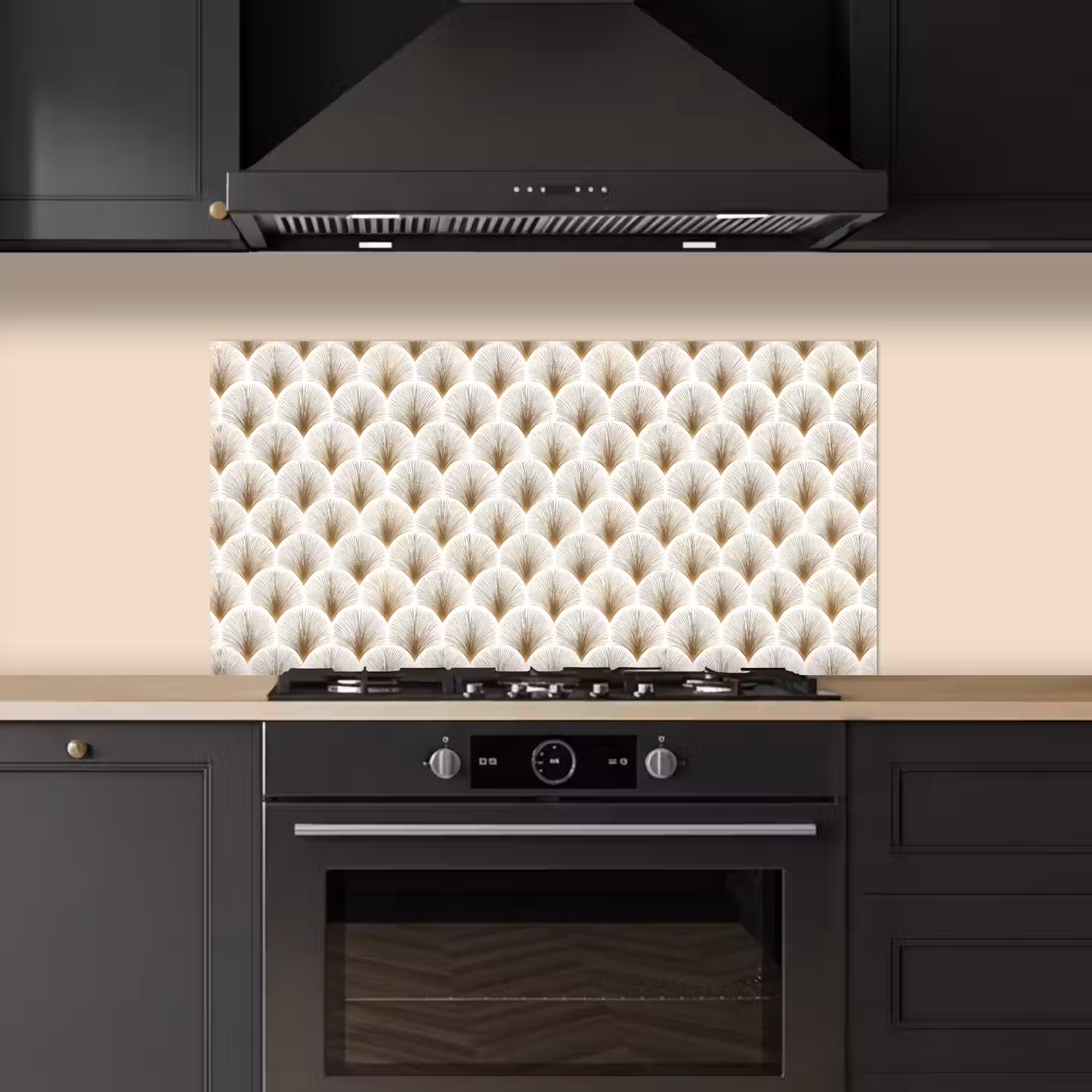 Waaiers - Art Deco - Elegant - Goud - Wit keuken achterwand spatscherm middel 899 -sfeer1