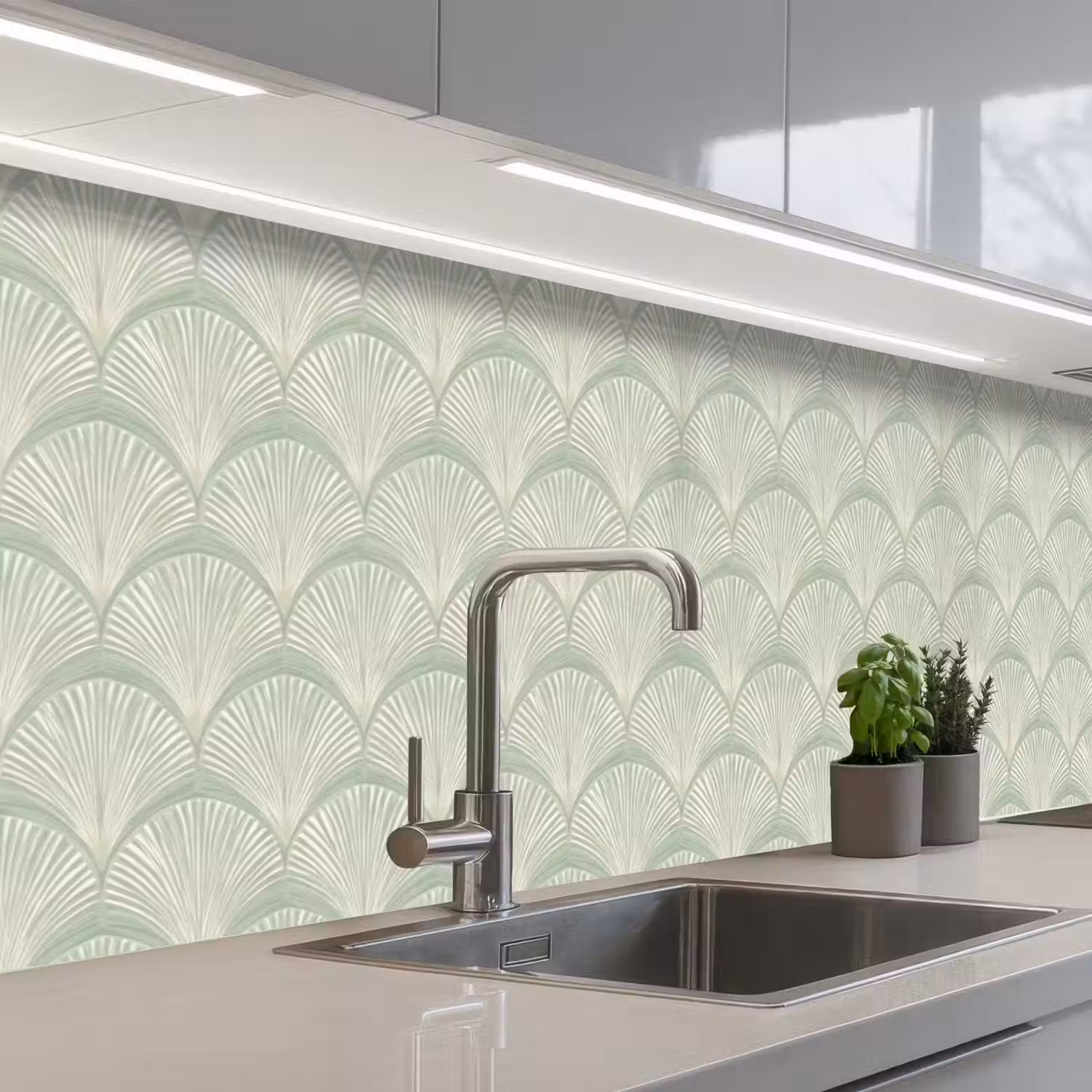 Waaiers - Patroon - Groen keuken achterwand 2 groot 857 -3d_schuin