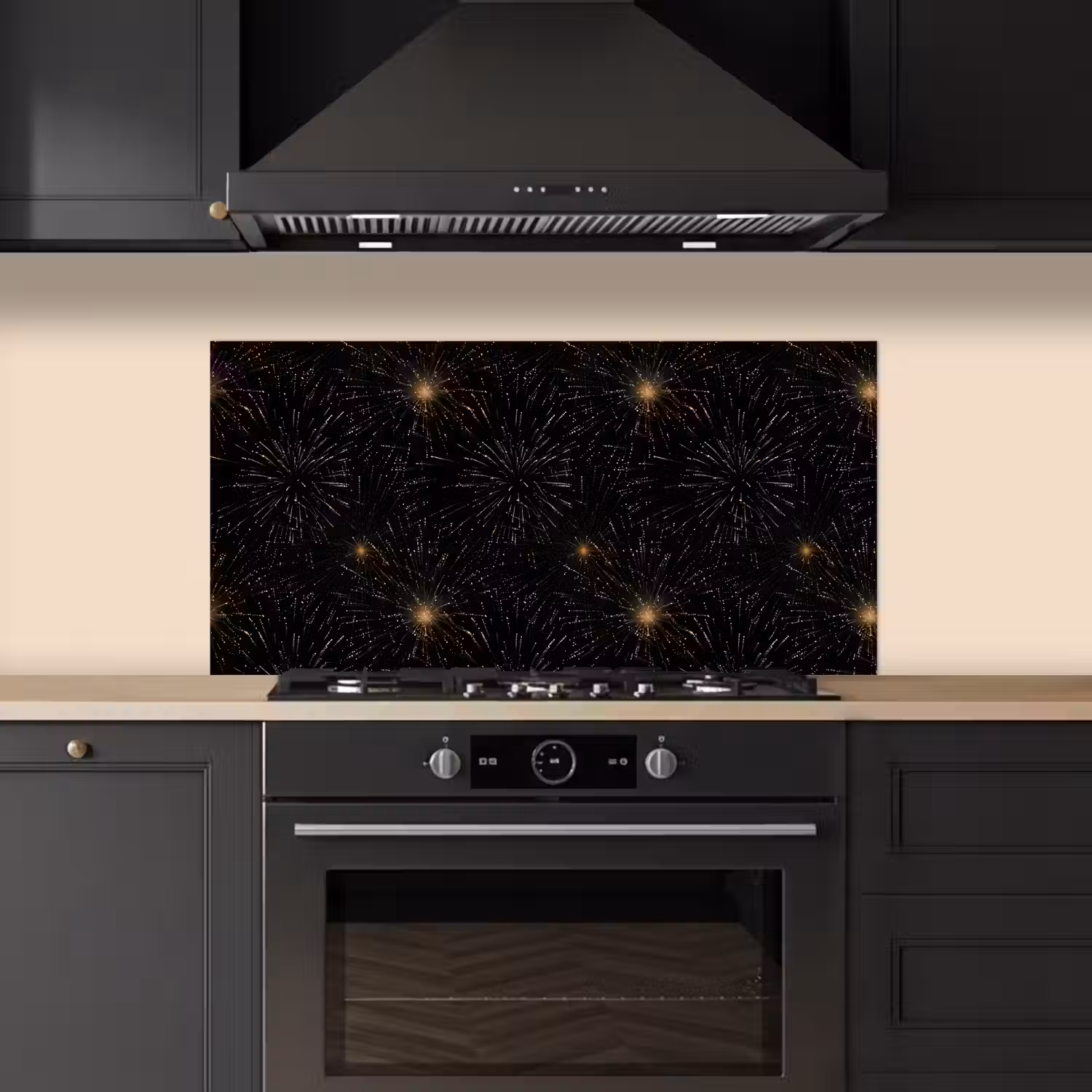 Vuurwerk - Patroon - Feestelijk - Goud - Zwart keuken achterwand spatscherm middel 899 -sfeer1