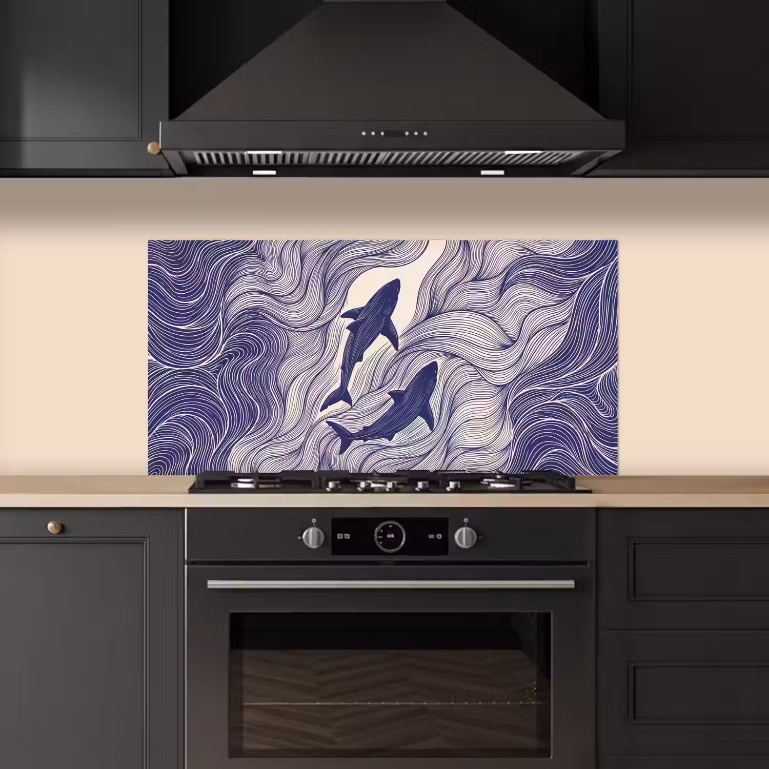 Vis - Oceaan - Lijntekening - Blauw - Dieren keuken achterwand spatscherm middel -sfeer1