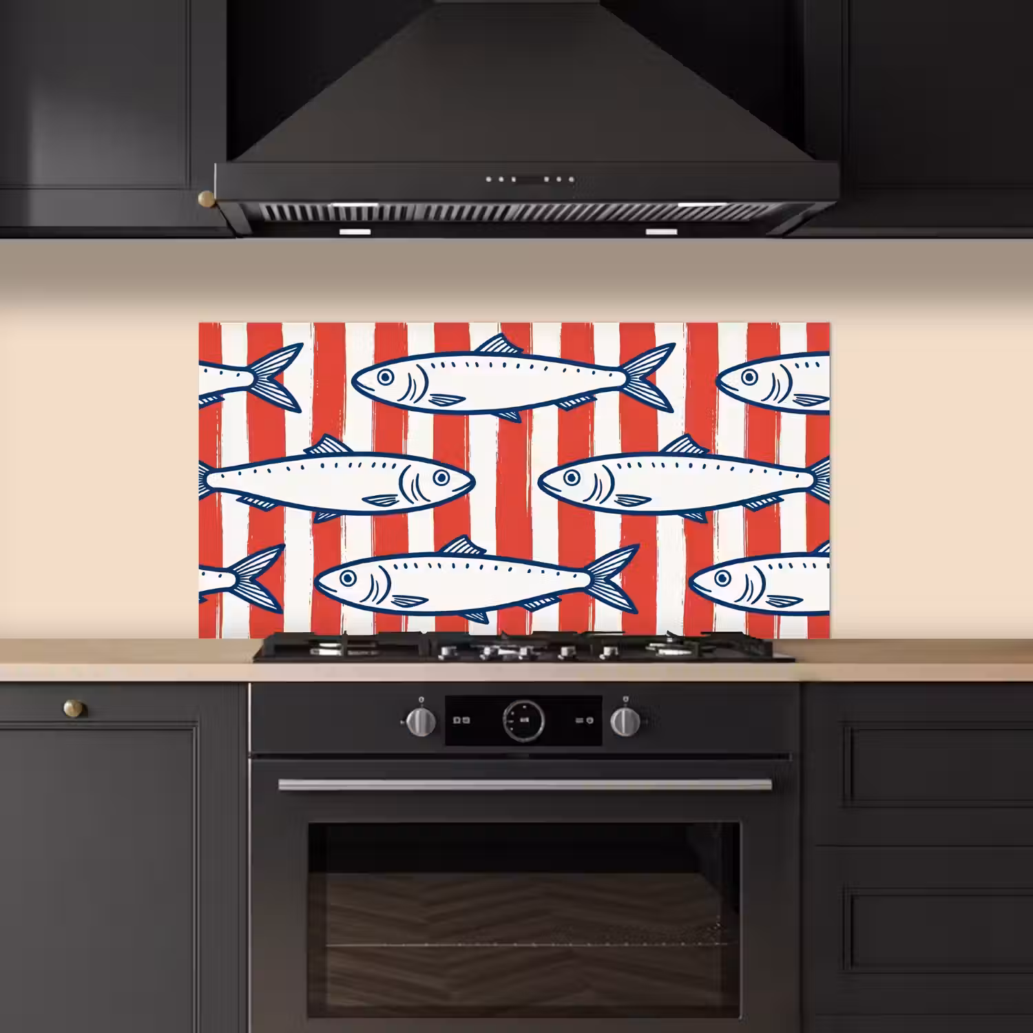 Vis - Patroon - Strepen - Illustratie - Rood keuken achterwand spatscherm middel -sfeer1