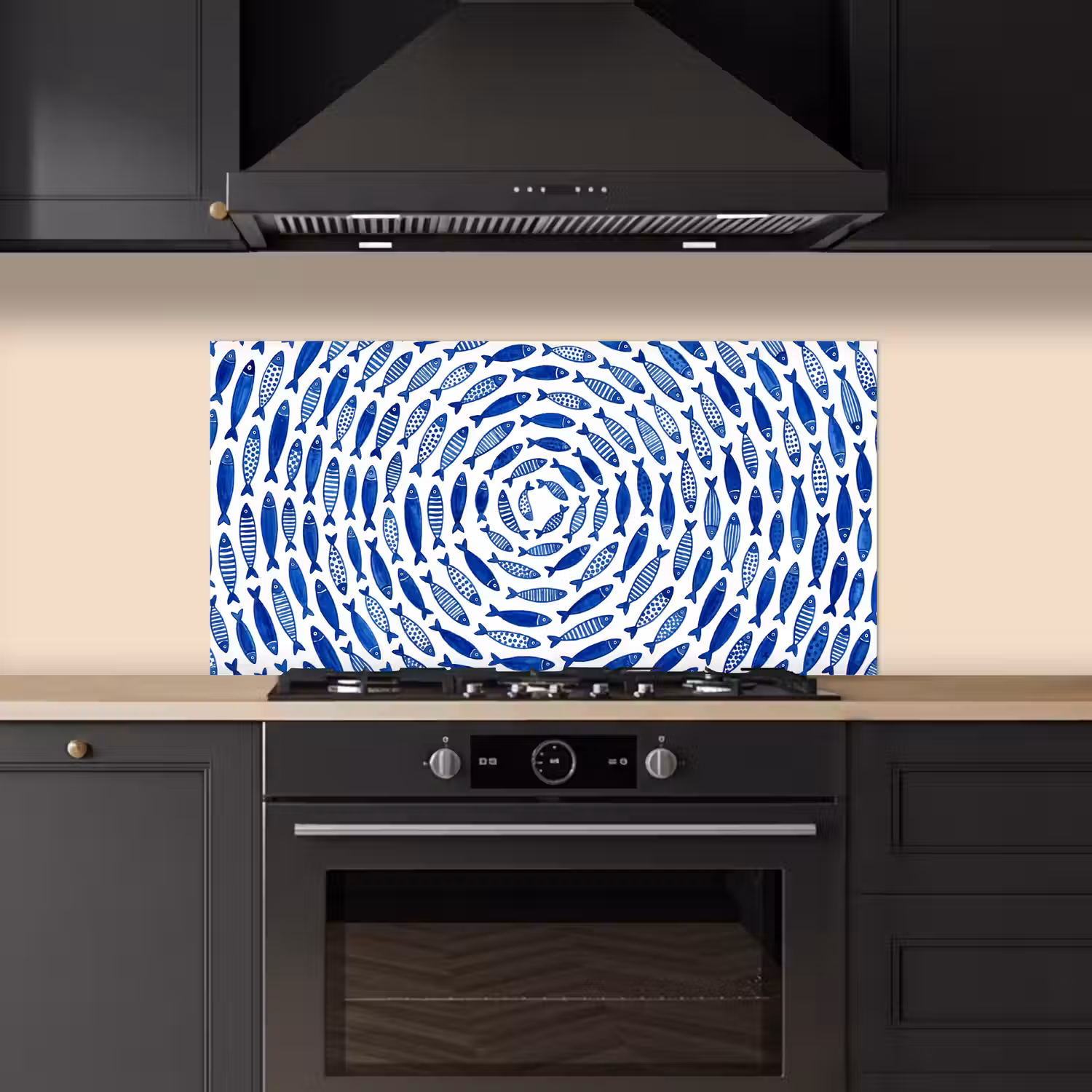 Vis - Patroon - Onderwater - Abstract - Blauw keuken achterwand spatscherm middel -sfeer1
