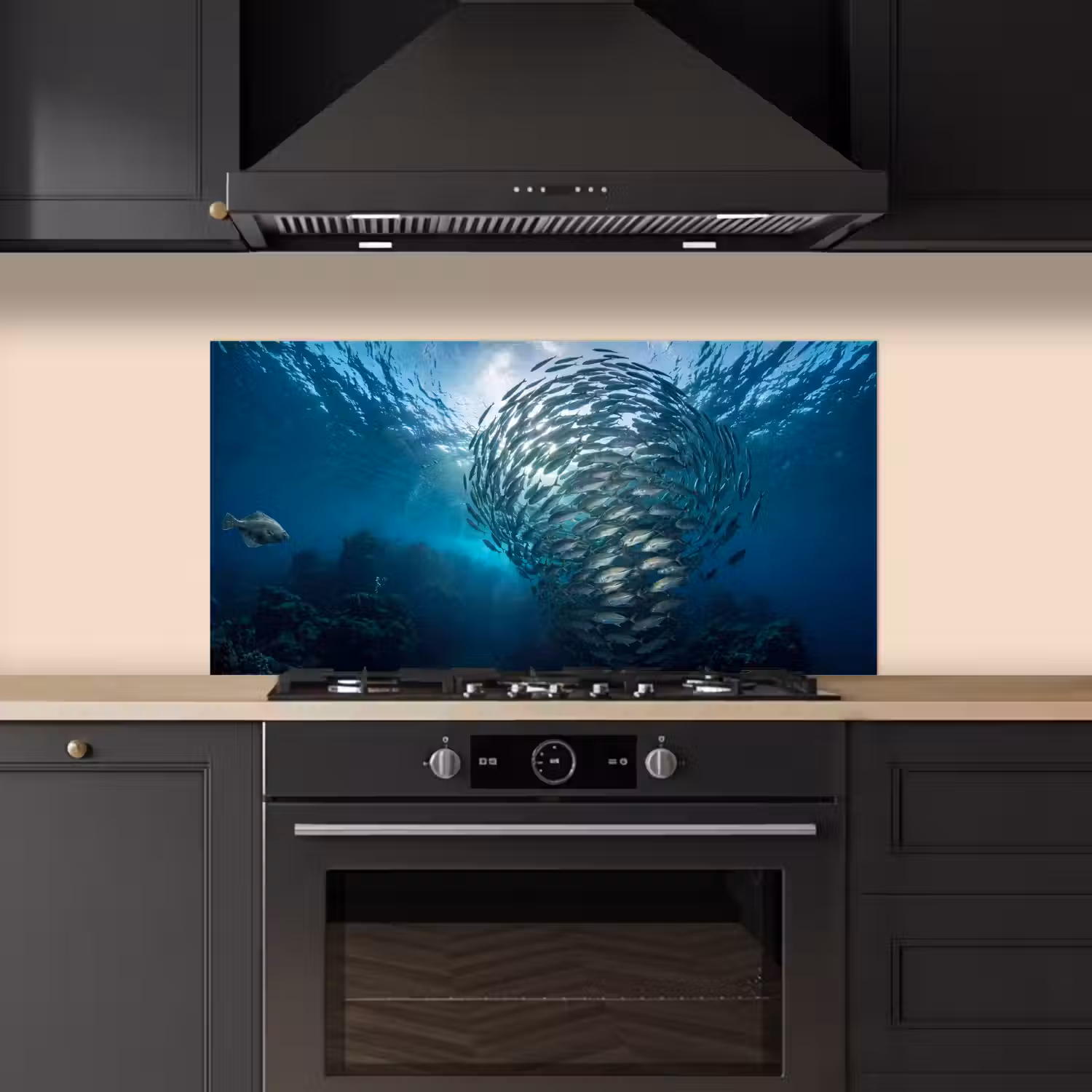Vis - School - Oceaan - Natuur - Blauw keuken achterwand spatscherm middel -sfeer1